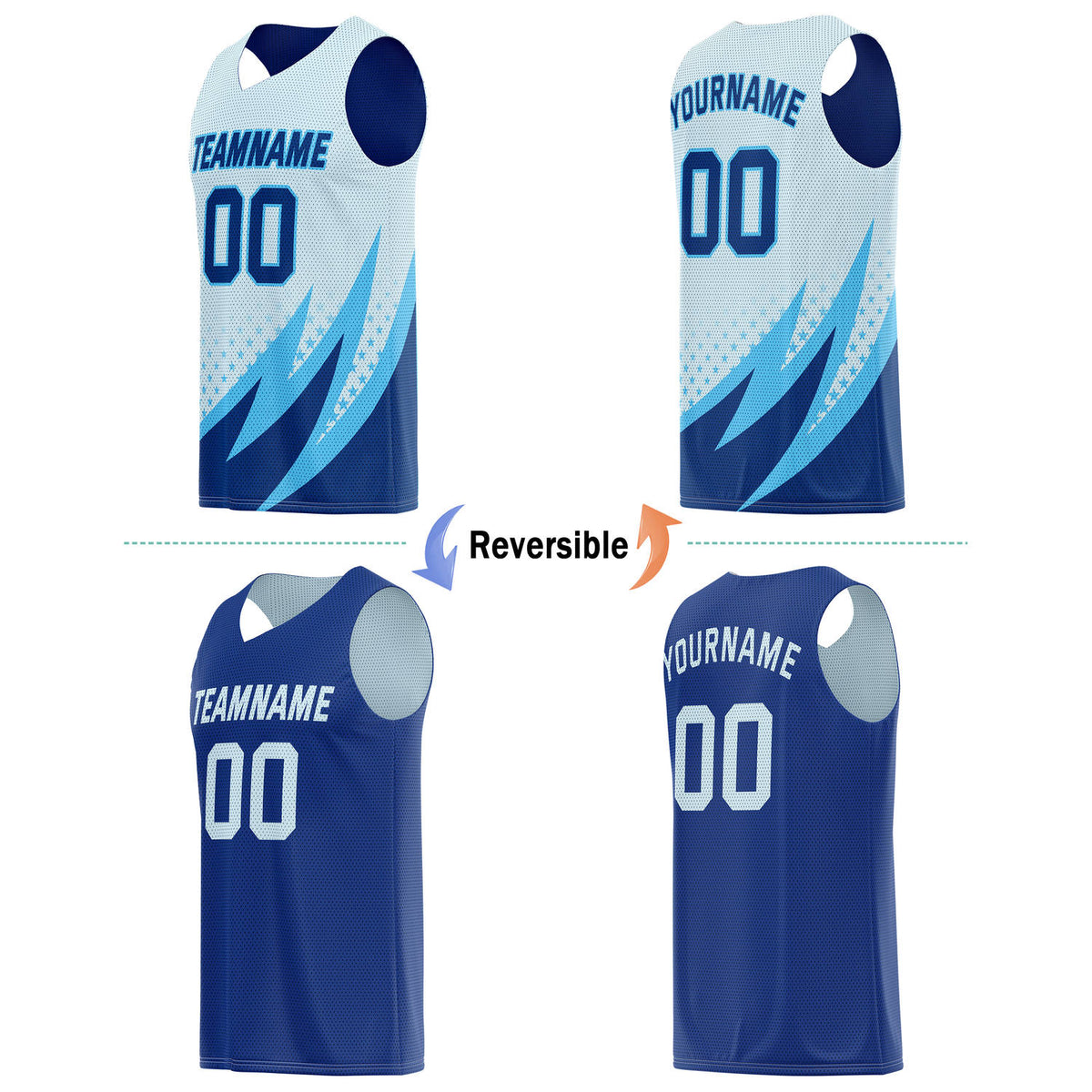 Custom Reversible Basketball Jersey for Individuals & Teams – Light Blue & Navy | Vosoli