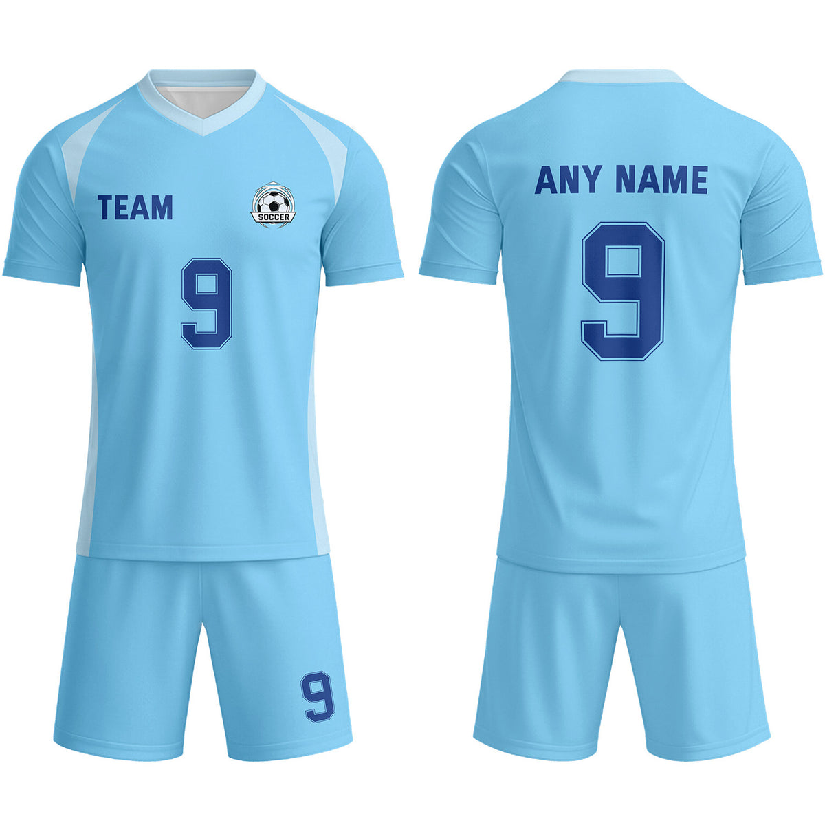 Custom Light Blue &amp; Navy Soccer Uniform Set - Personalized Team Name &amp; Number | Vosoli