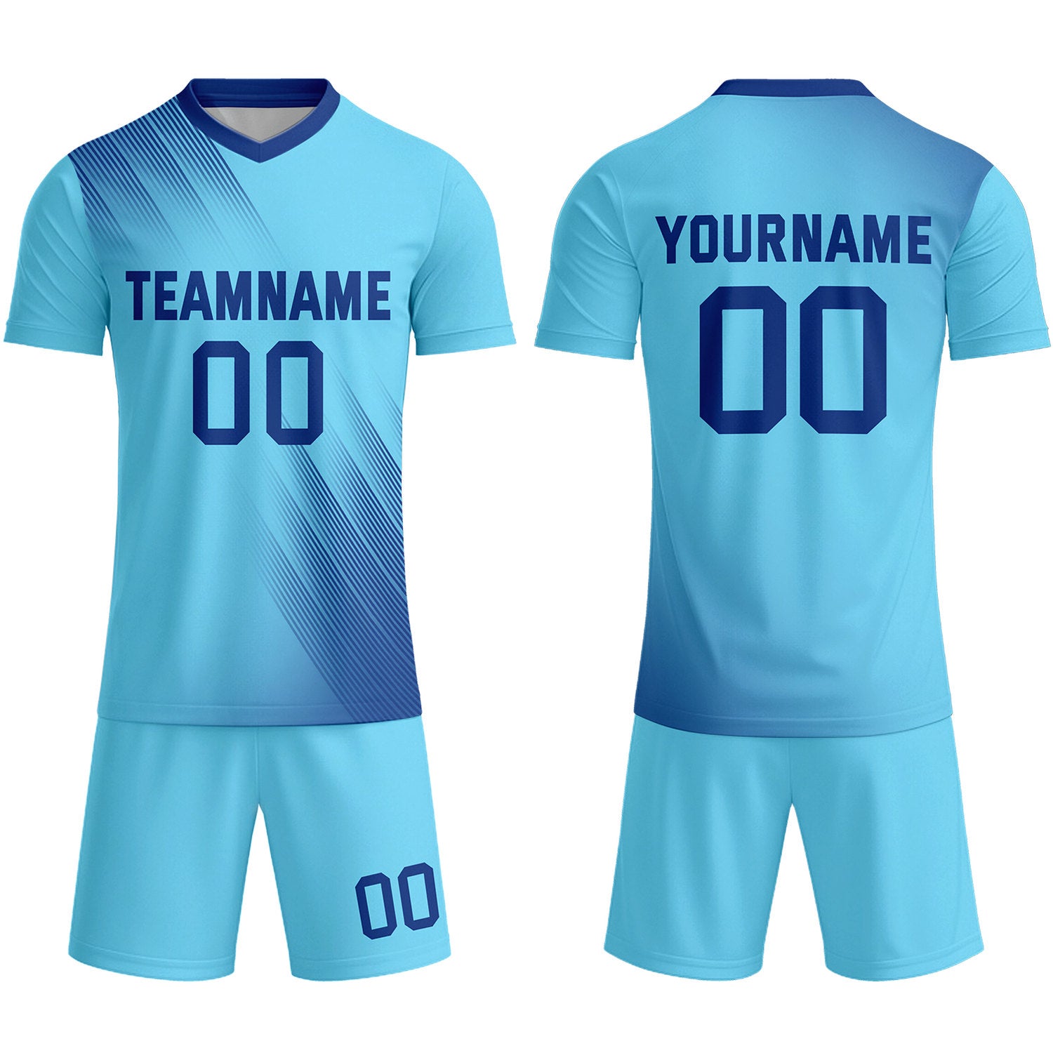 Custom Light Blue & Navy Stripe Soccer Uniform Set for Teams & Individuals | Vosoli