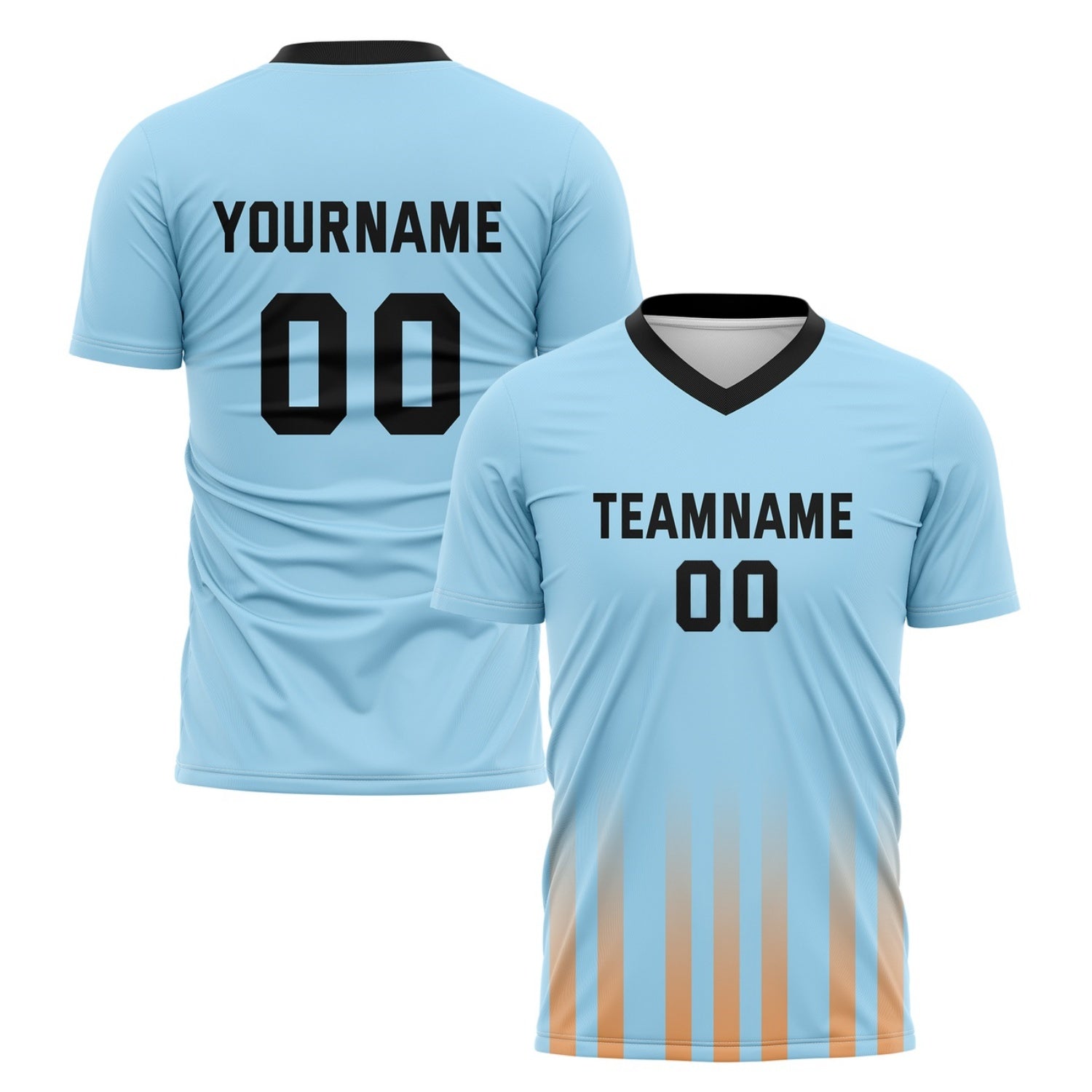 Custom Light Blue & Orange Gradient Stripe Soccer Jersey for Teams & Individuals | Vosoli