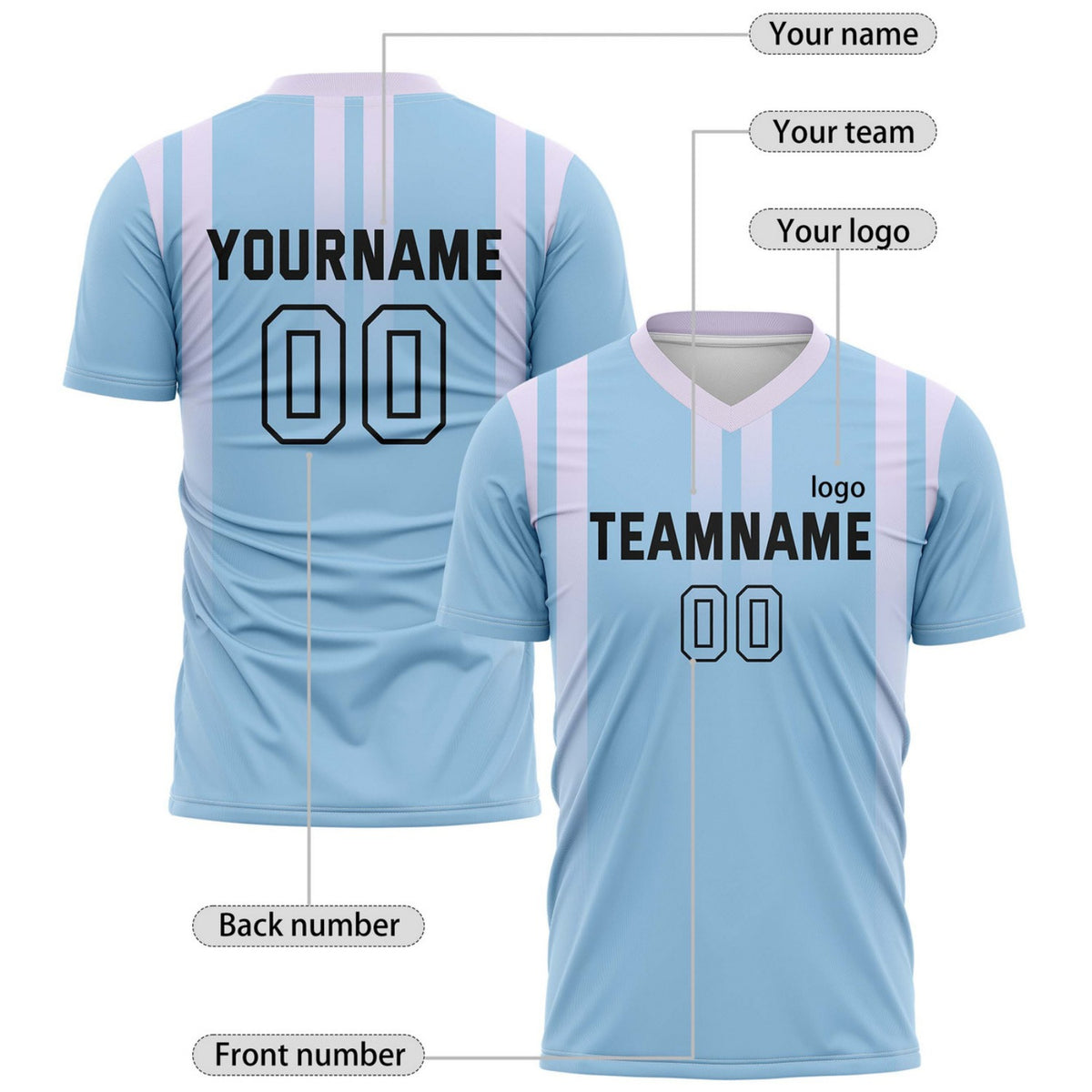 Custom Light Blue & Pink Vertical Stripe Soccer Jersey for Teams & Individuals | Vosoli