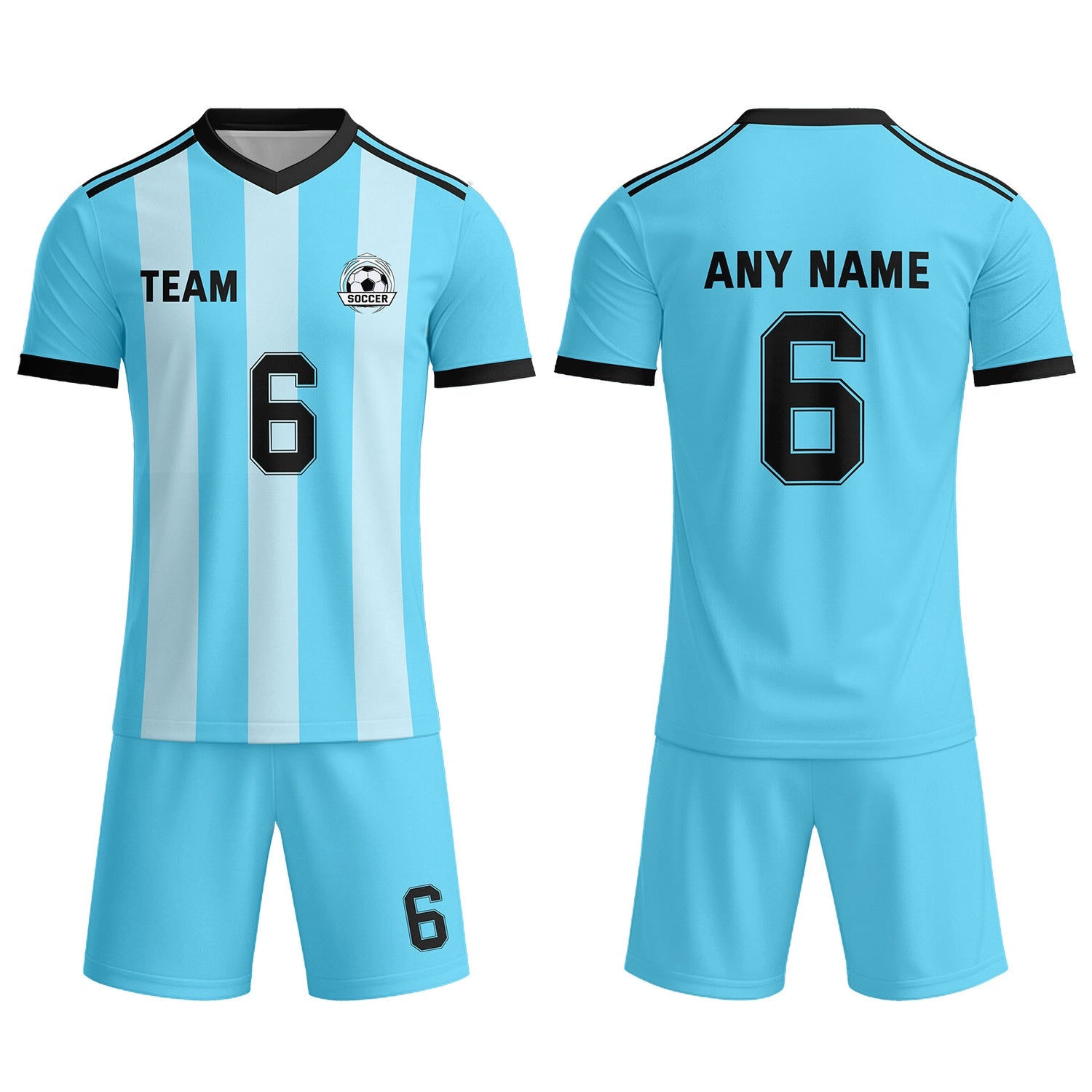 Custom Light Blue & White-Black Striped Soccer Uniform Set for Teams & Individuals | Vosoli