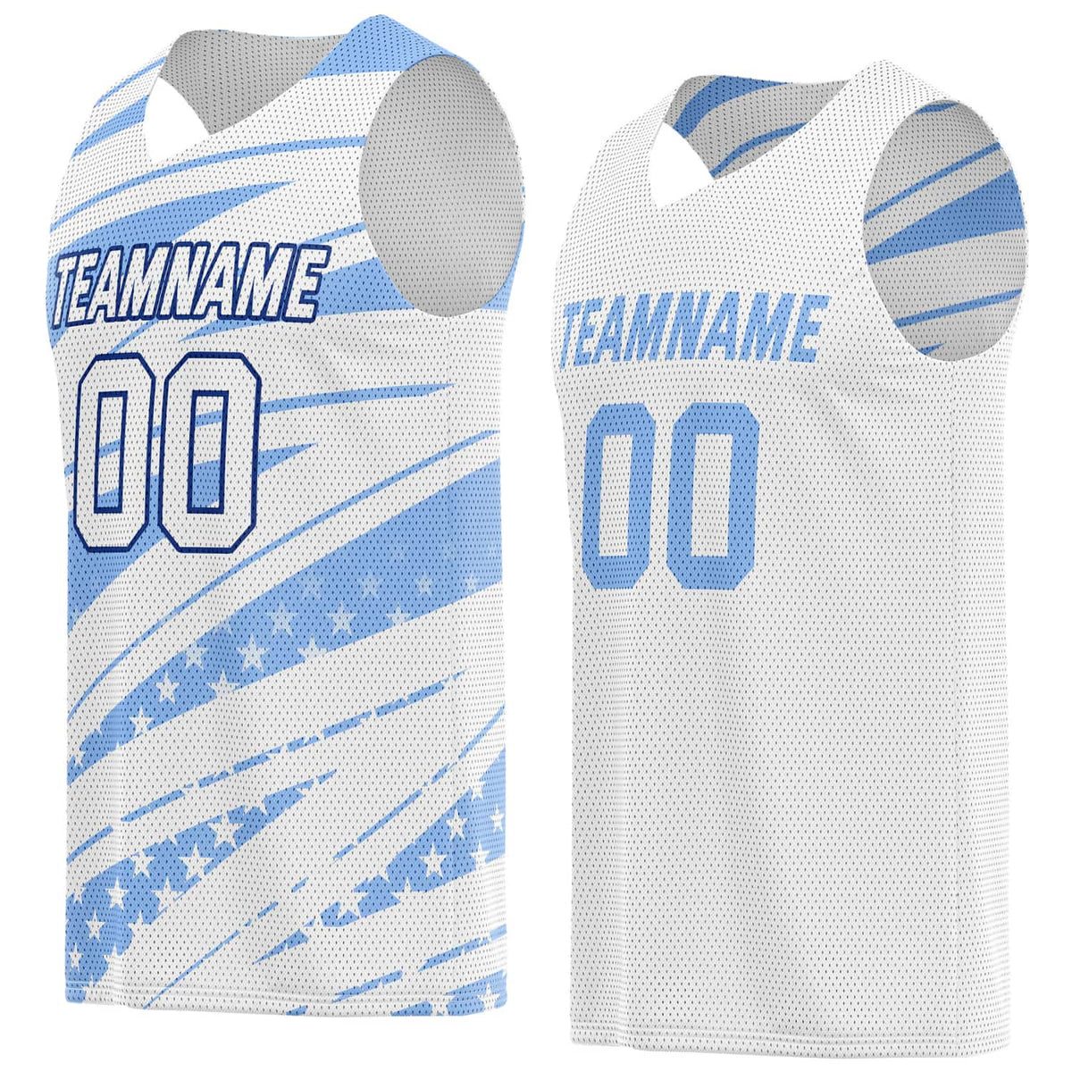 Custom Reversible Basketball Jersey for Individuals &amp; Teams – Light Blue White Star Stripe | Vosoli