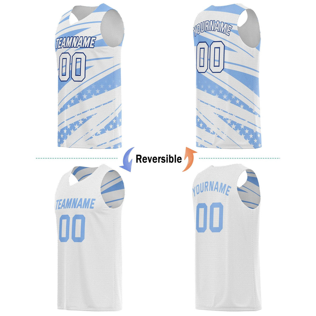 Custom Reversible Basketball Jersey for Individuals & Teams – Light Blue White Star Stripe | Vosoli