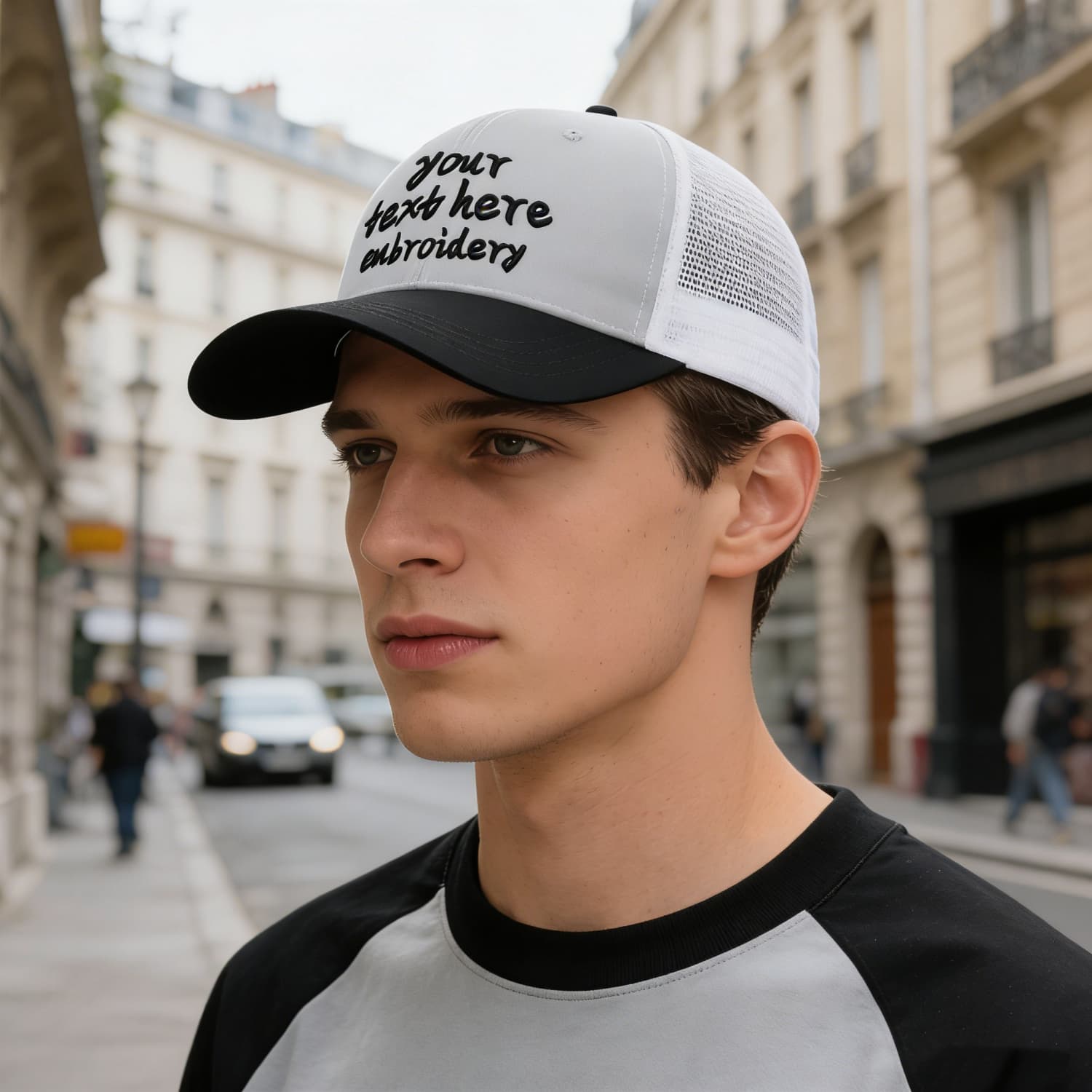 Vosoli Light Gray & Black Two-Tone Baseball Trucker Hat - Unisex Custom 3D Embroidery or Print