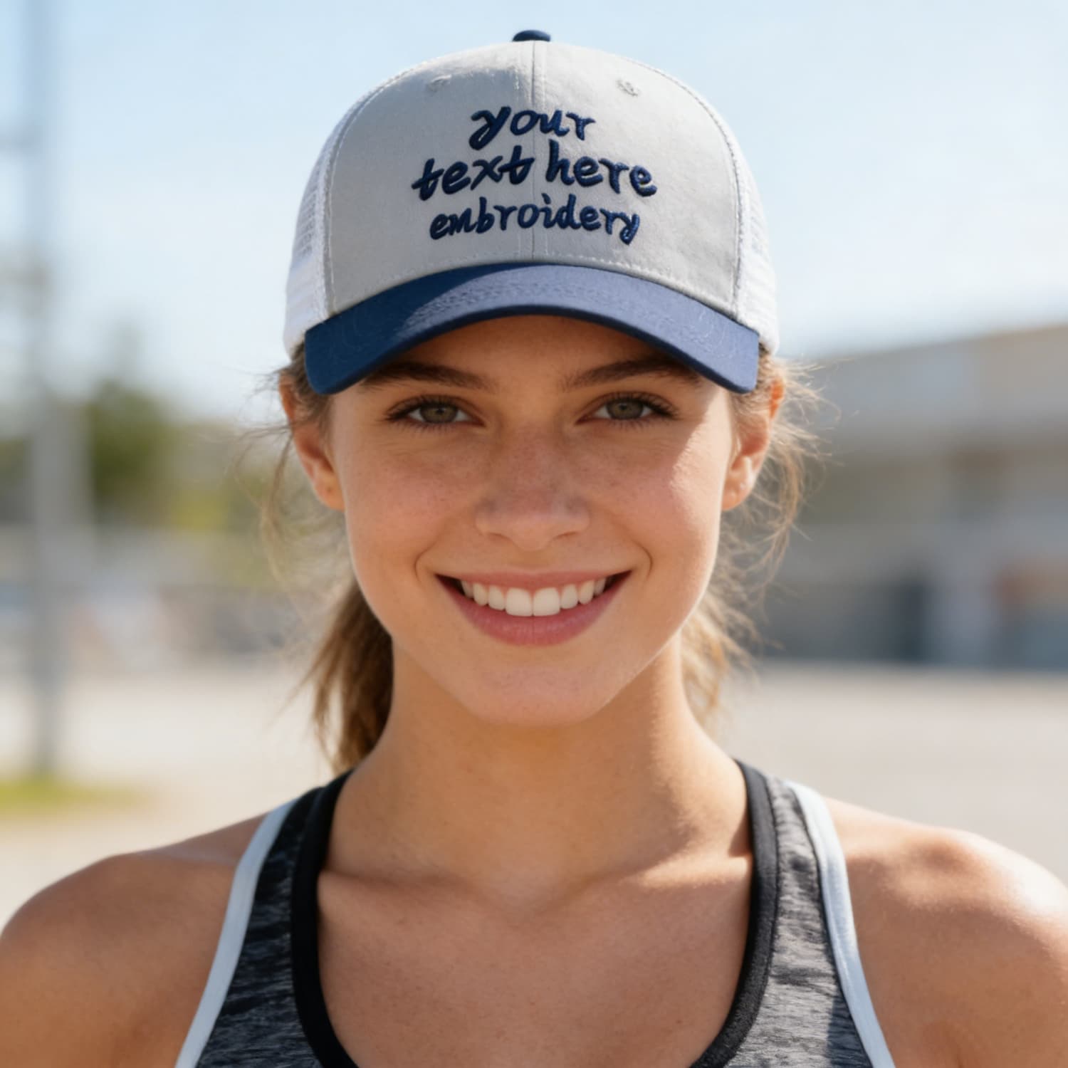 Vosoli Light Gray & Navy Blue Two-Tone Baseball Trucker Hat - Unisex Custom 3D Embroidery or Print