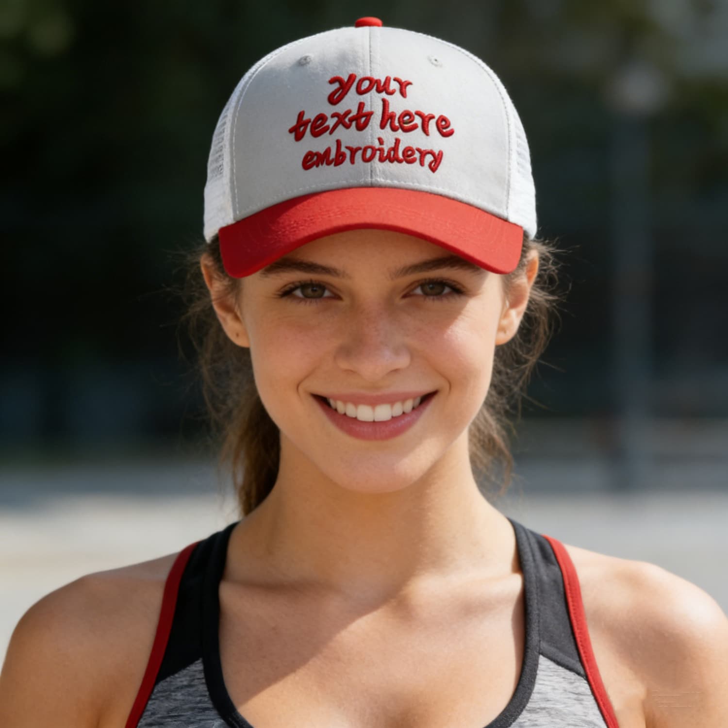 Vosoli Light Gray & Red Two-Tone Baseball Trucker Hat - Unisex Custom 3D Embroidery or Print