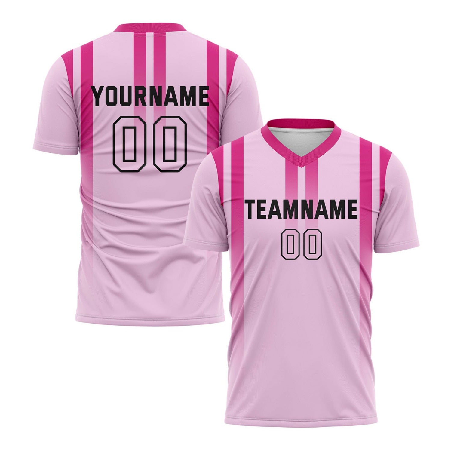 Custom Light Pink & Dark Pink Vertical Stripe Soccer Jersey for Teams & Individuals | Vosoli