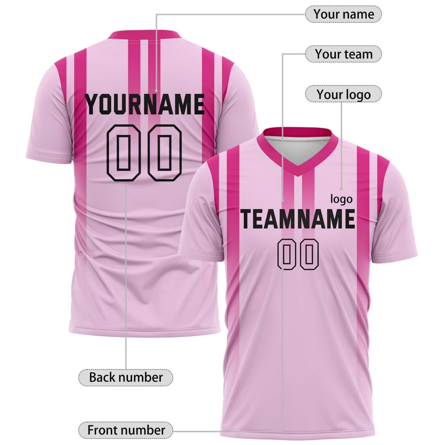 Custom Light Pink & Dark Pink Vertical Stripe Soccer Jersey for Teams & Individuals | Vosoli