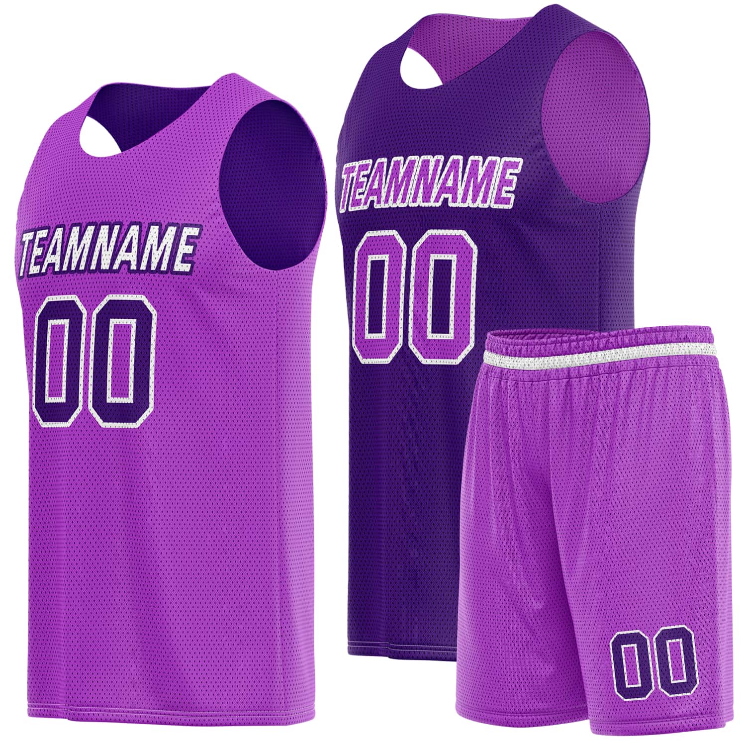 Custom Reversible Basketball Jersey & Shorts Set for Individuals & Teams – Light Purple Dark Purple | Vosoli