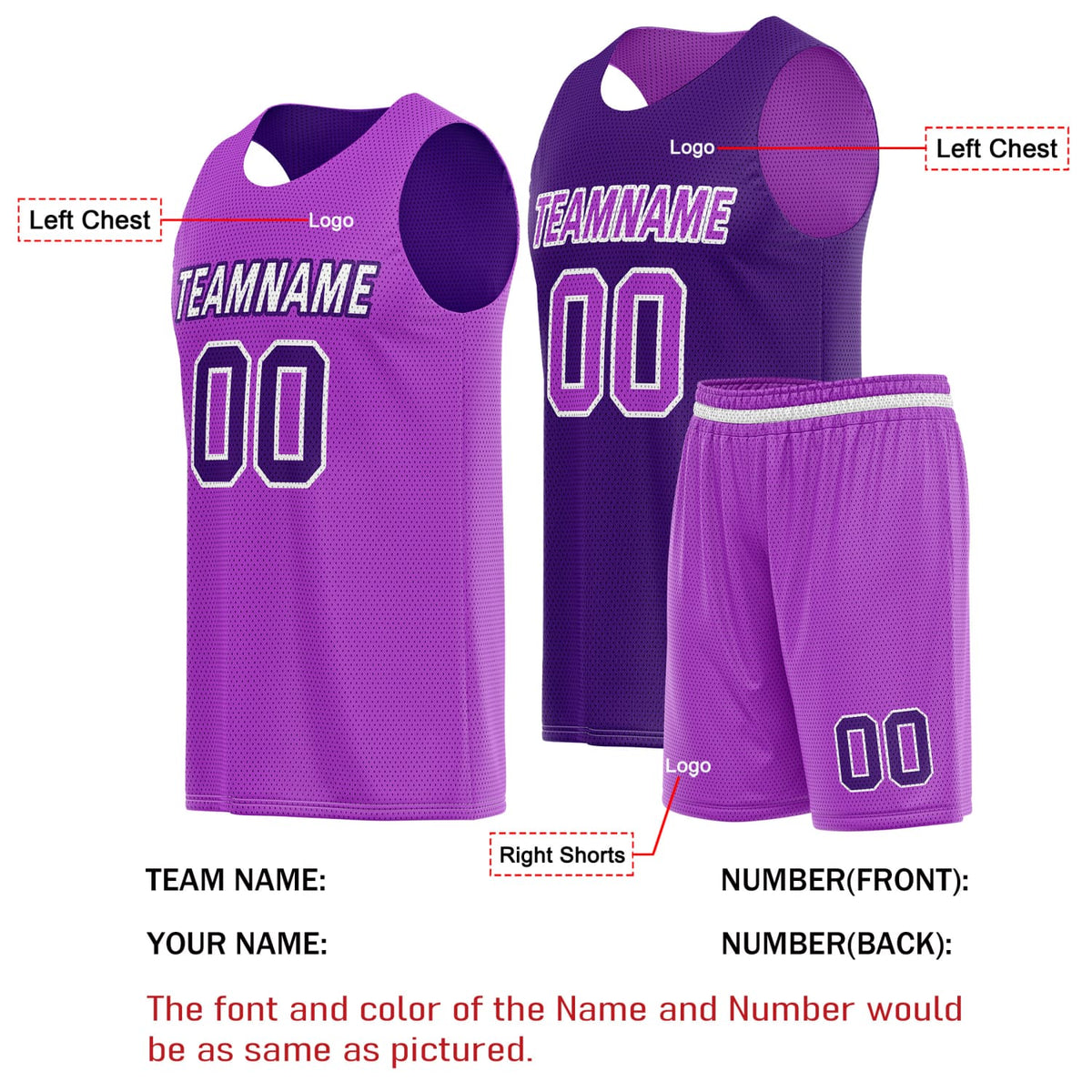 Custom Reversible Basketball Jersey & Shorts Set for Individuals & Teams – Light Purple Dark Purple | Vosoli