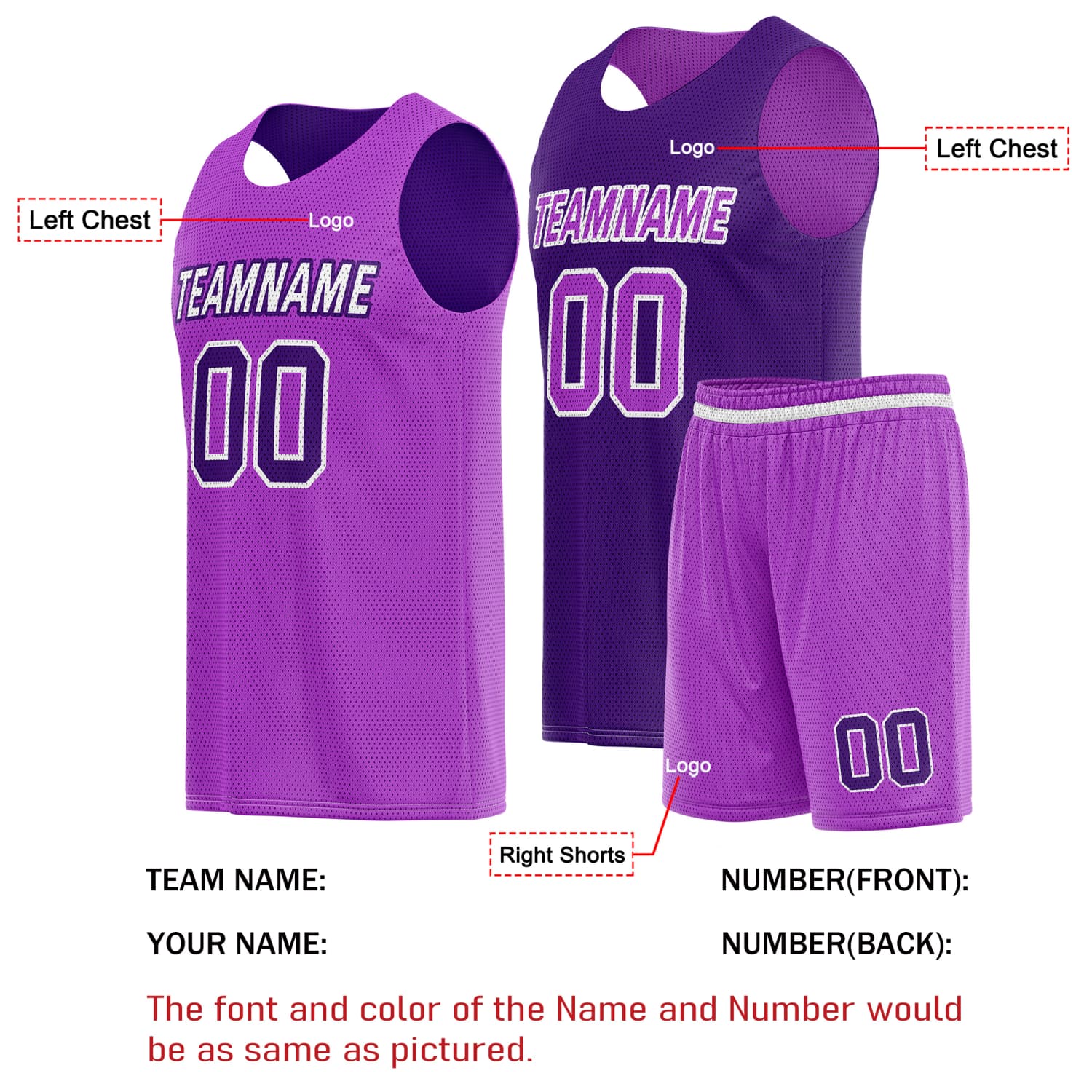 Custom Reversible Basketball Jersey & Shorts Set for Individuals & Teams – Light Purple Dark Purple | Vosoli