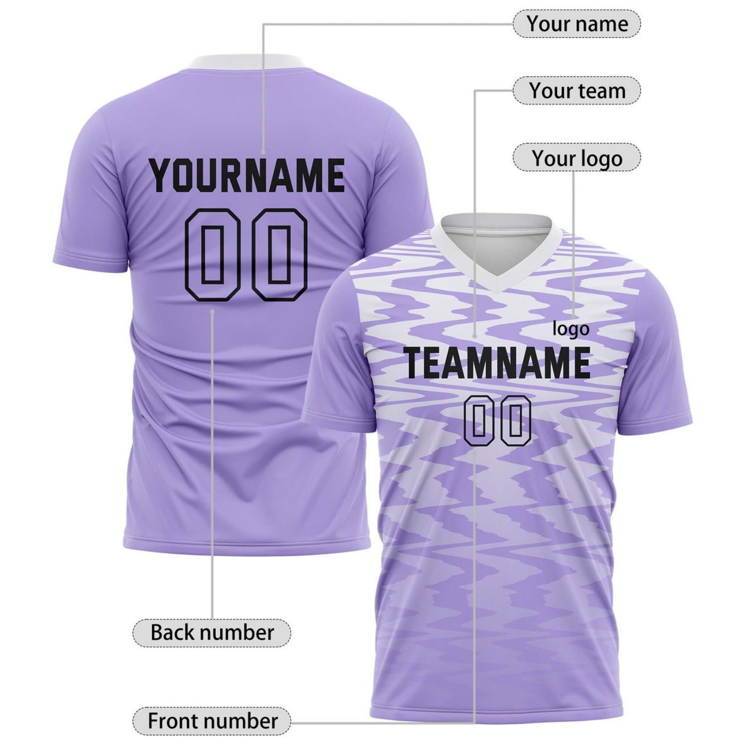 Custom Light Purple & White Wave Pattern Soccer Jersey for Teams & Individuals | Vosoli