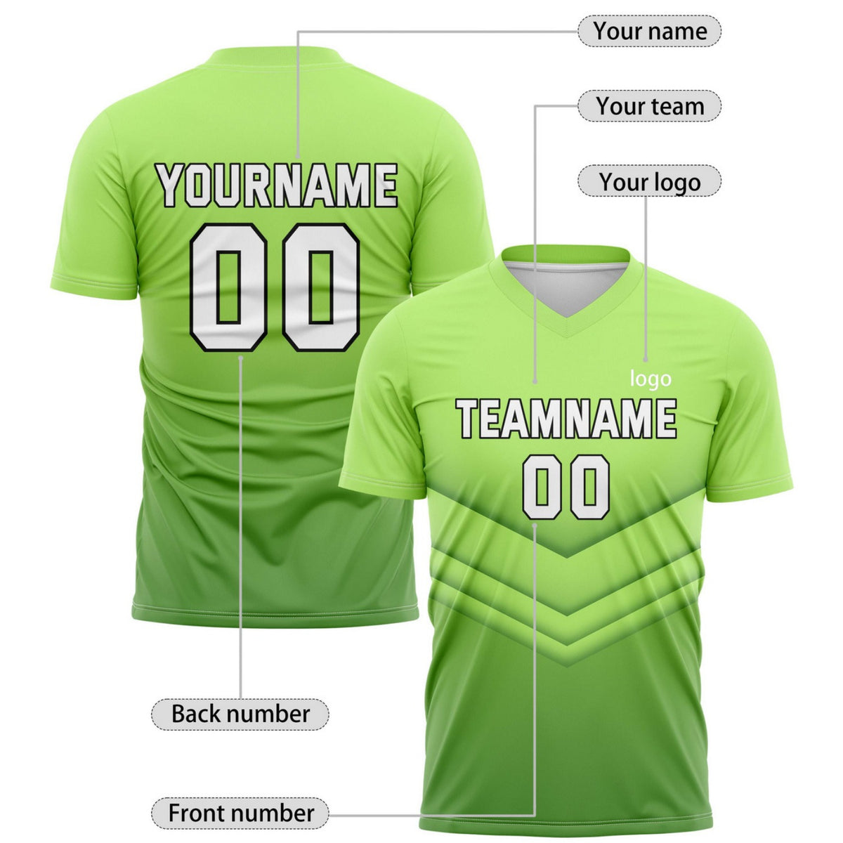 Custom Light-to-Dark Green Gradient Soccer Jersey for Teams & Individuals | Vosoli