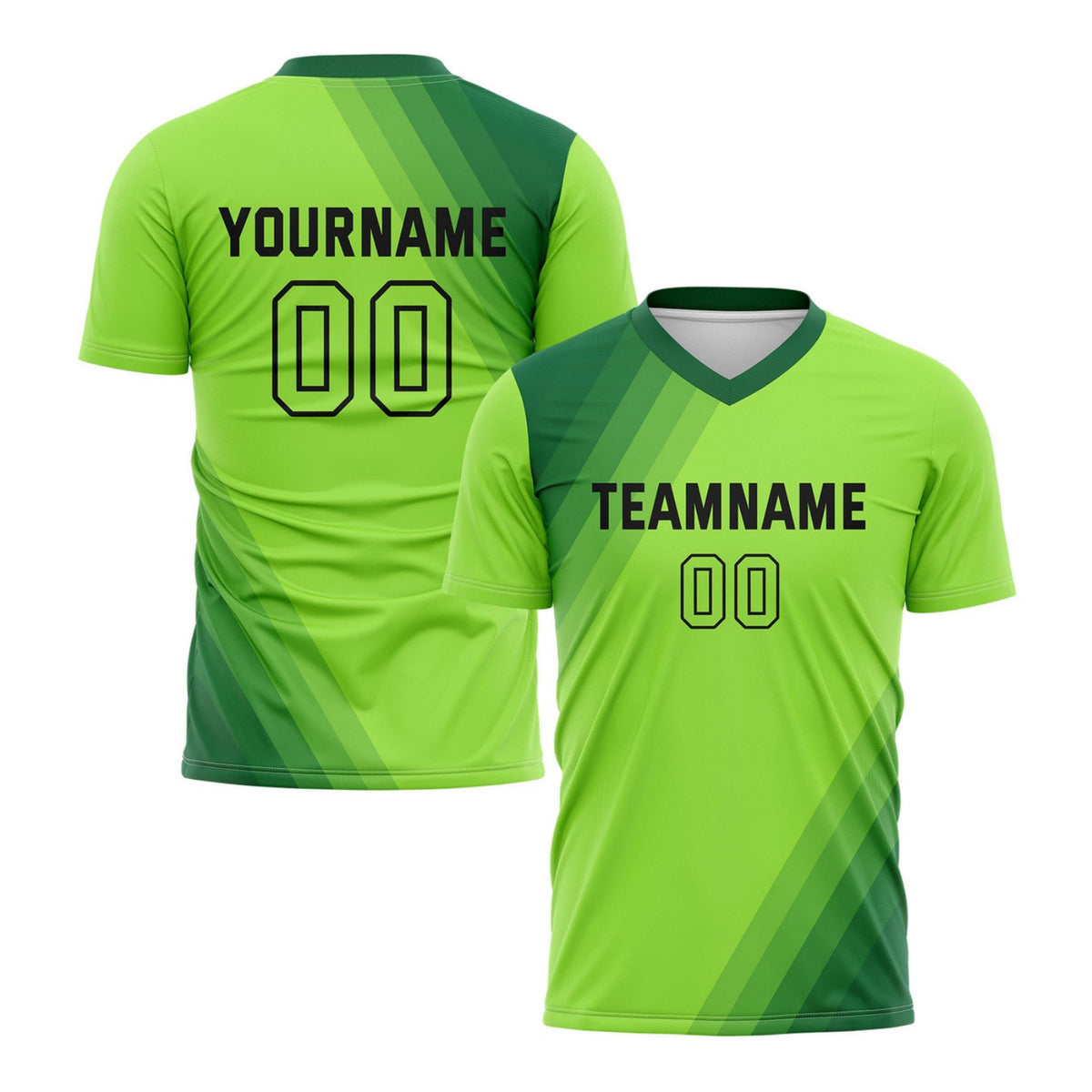 Custom Lime Green &amp; Deep Green Diagonal Stripe Soccer Jersey for Teams &amp; Individuals | Vosoli