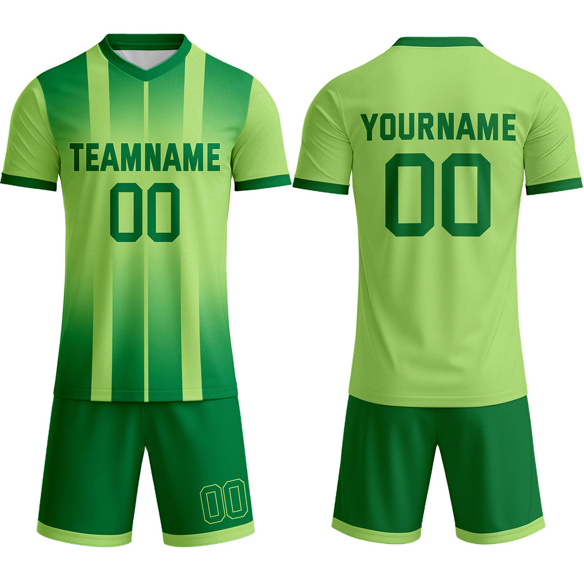 Custom Lime Green &amp; Forest Green Stripe Gradient Soccer Uniform Set for Teams &amp; Individuals | Vosoli