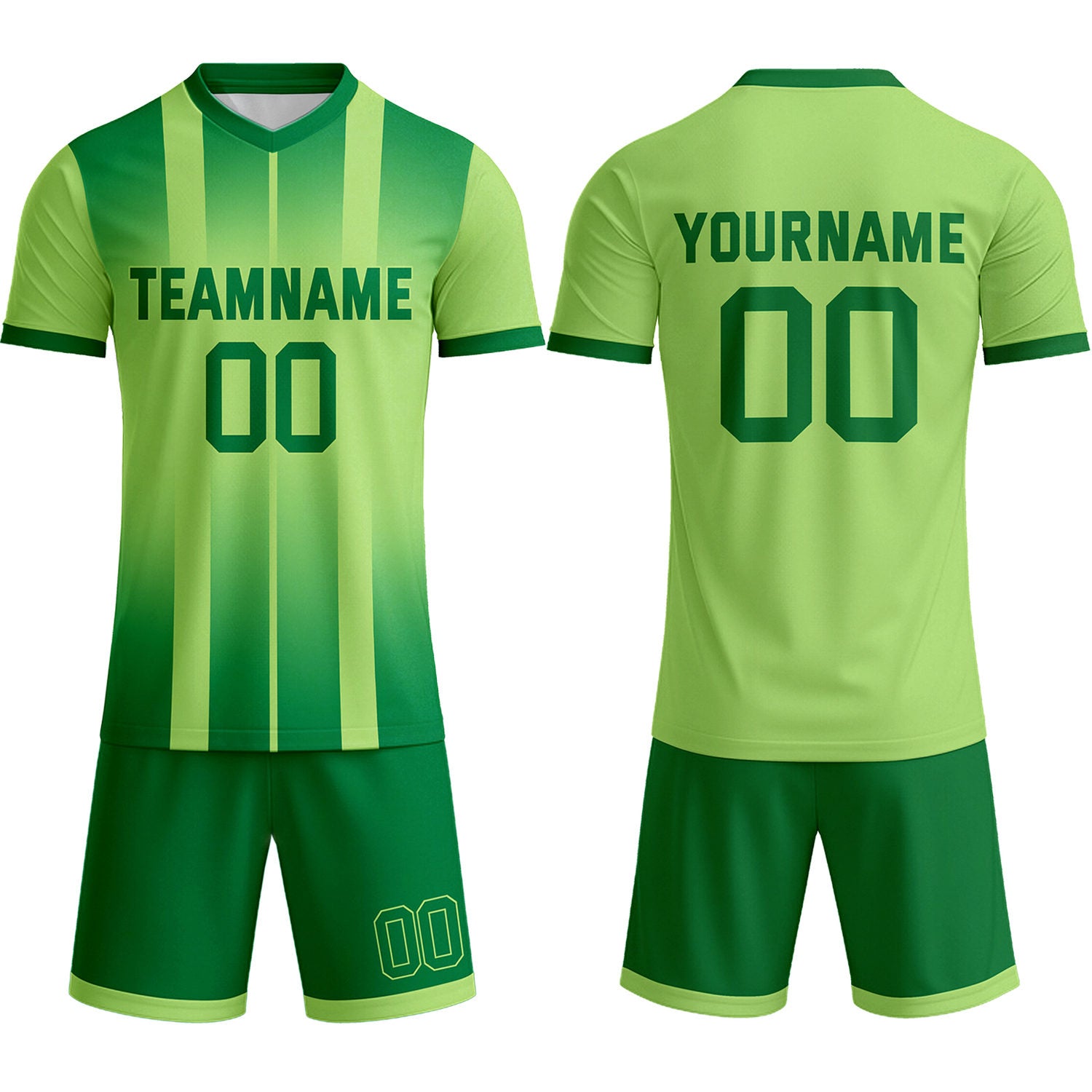 Custom Lime Green & Forest Green Stripe Gradient Soccer Uniform Set for Teams & Individuals | Vosoli