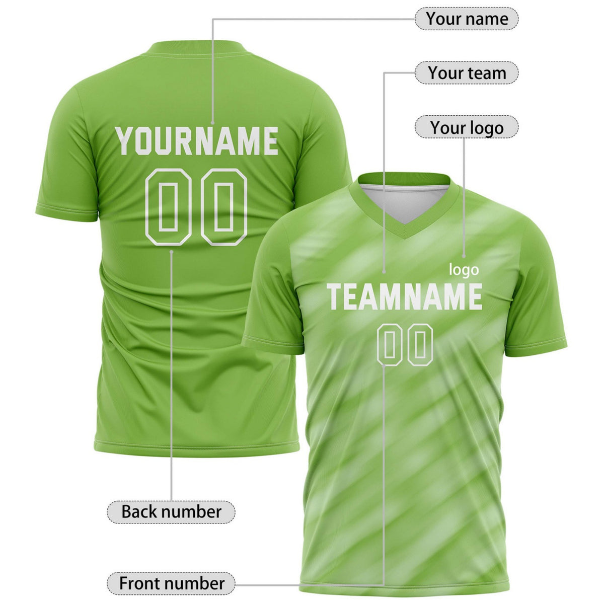 Custom Lime Green Gradient Stripe Soccer Jersey for Teams & Individuals | Vosoli