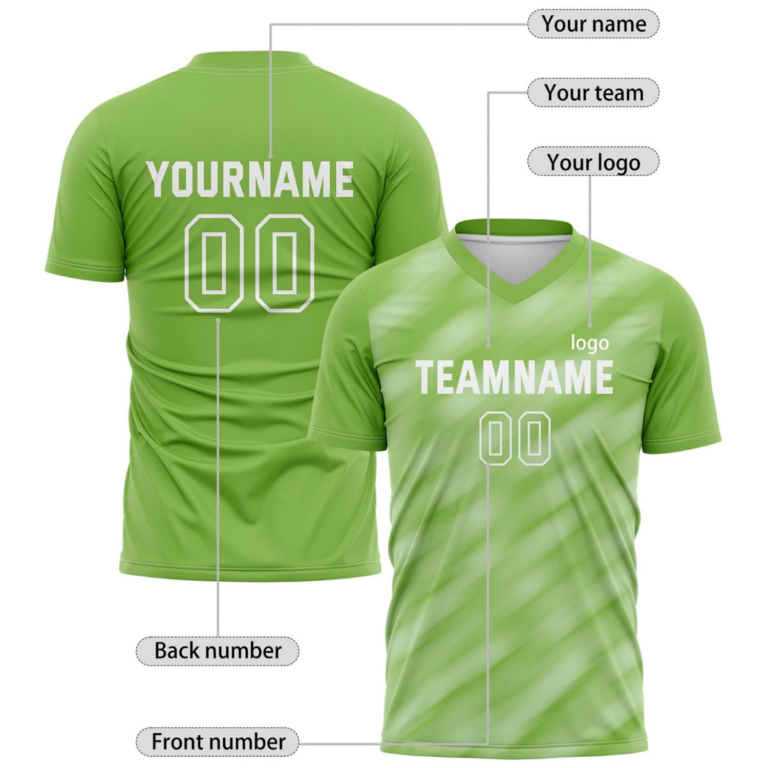 Custom Lime Green Gradient Stripe Soccer Jersey for Teams & Individuals | Vosoli