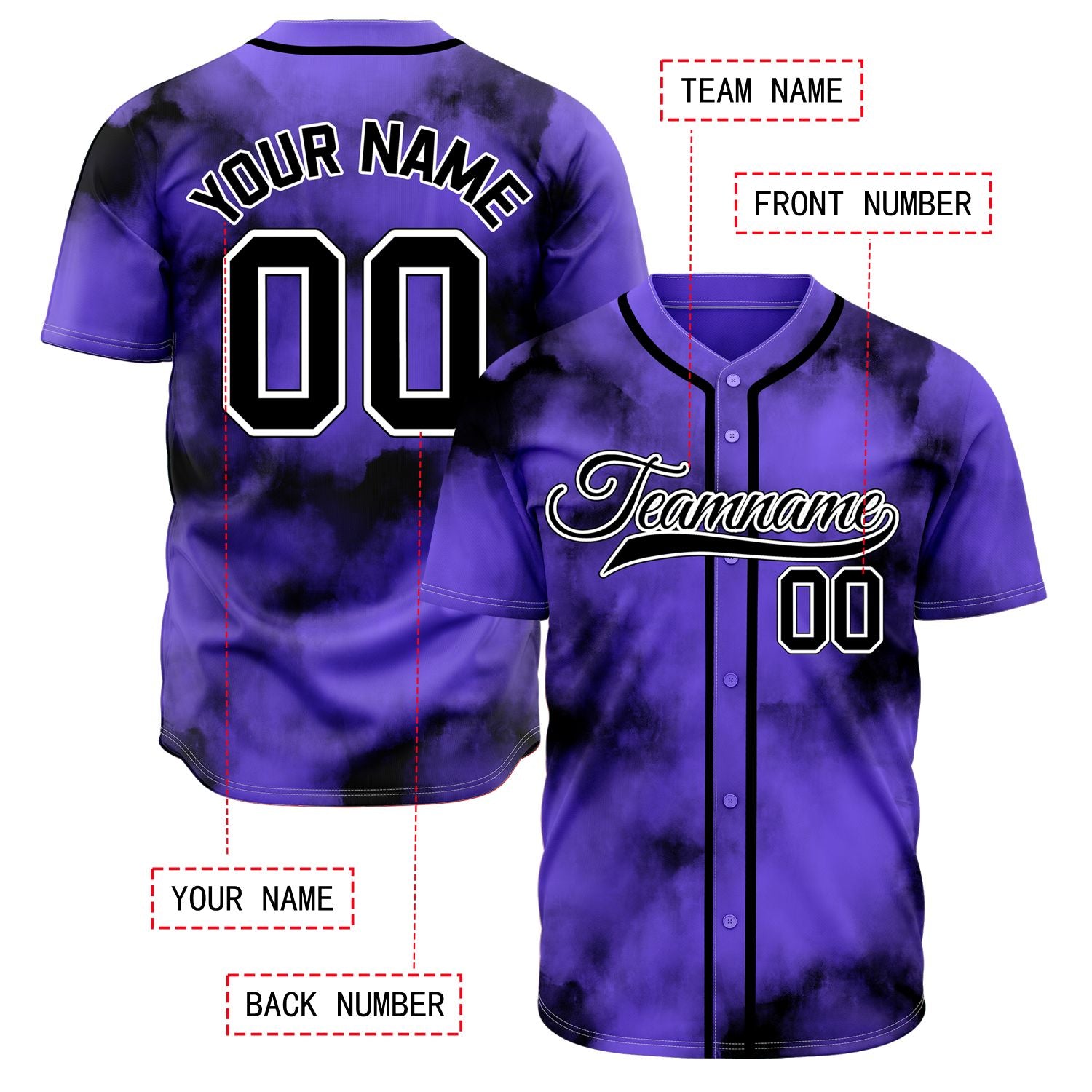 VOSOLI Midnight Purple Black Tie-Dye Graffiti Custom Stitched Baseball Jersey