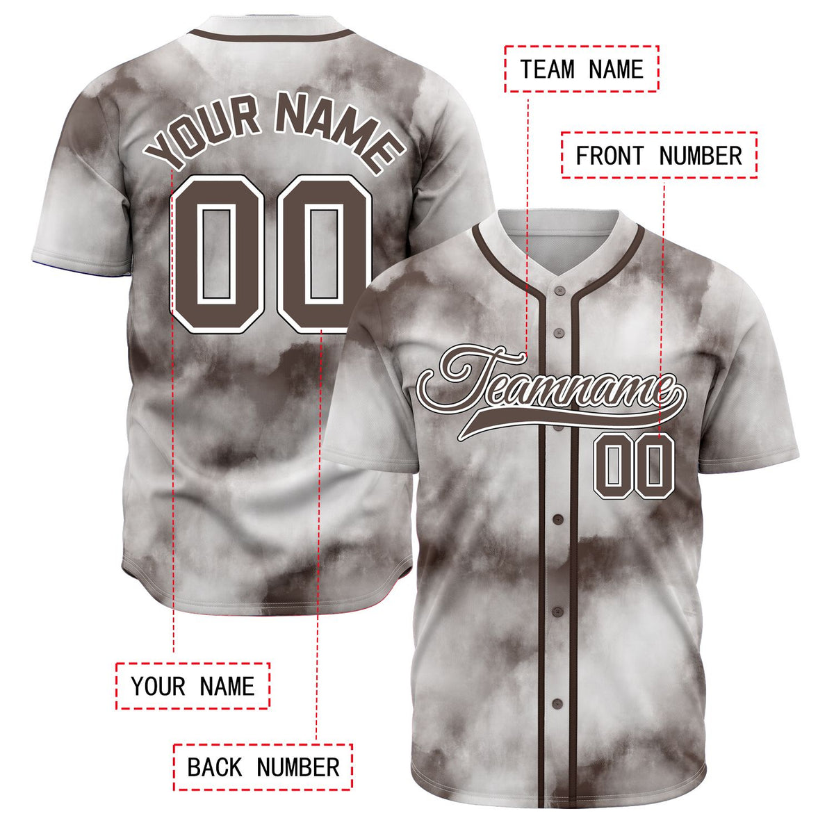 VOSOLI Earth-Tone Brown Tie-Dye Graffiti Custom Stitched Baseball Jersey