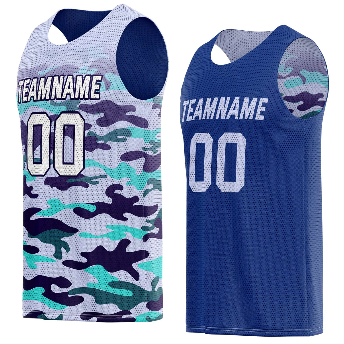 Custom Reversible Basketball Jersey for Individuals &amp; Teams – Multi-Color Camo &amp; Navy | Vosoli