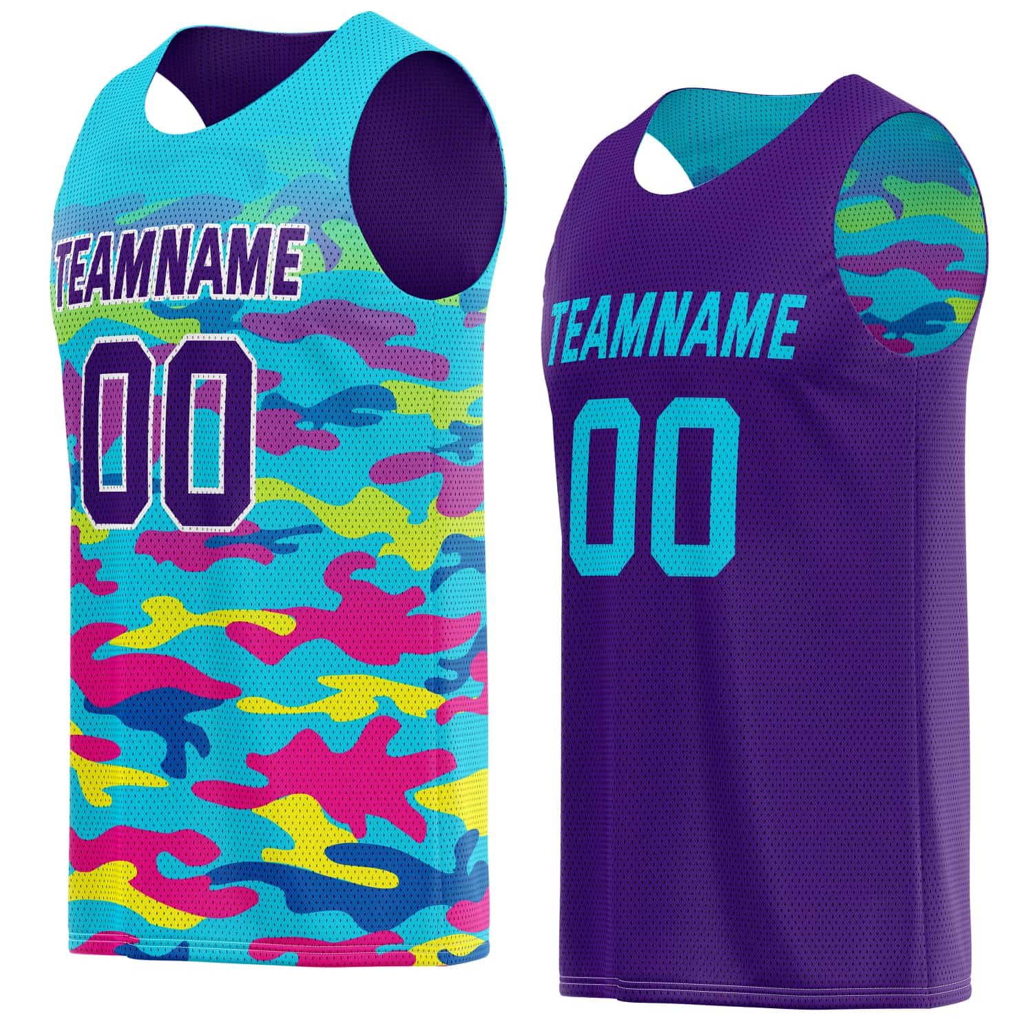 Custom Reversible Basketball Jersey for Individuals & Teams – Multi-Color Camo | Vosoli