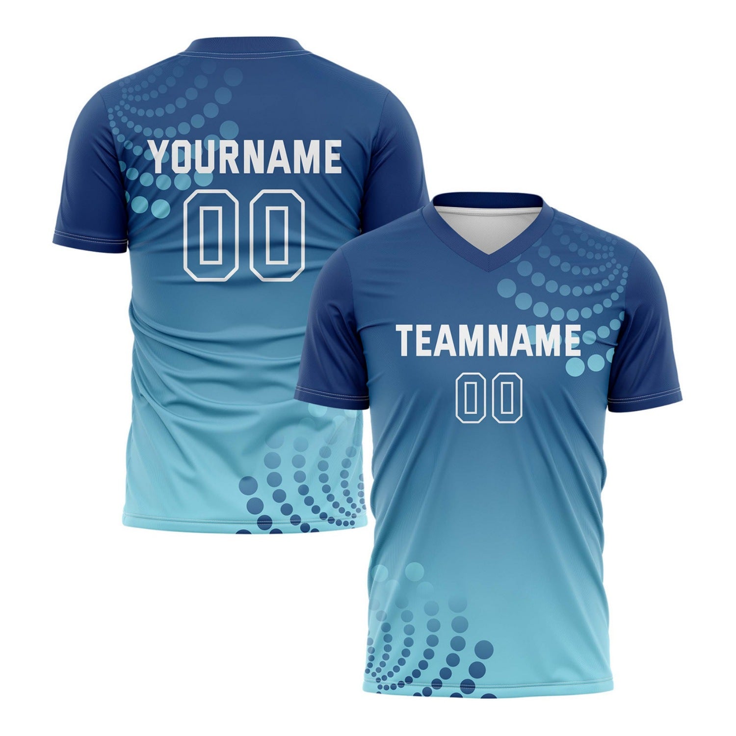 Custom Navy & Aqua Dot Pattern Ombre Soccer Jersey for Teams & Individuals | Vosoli