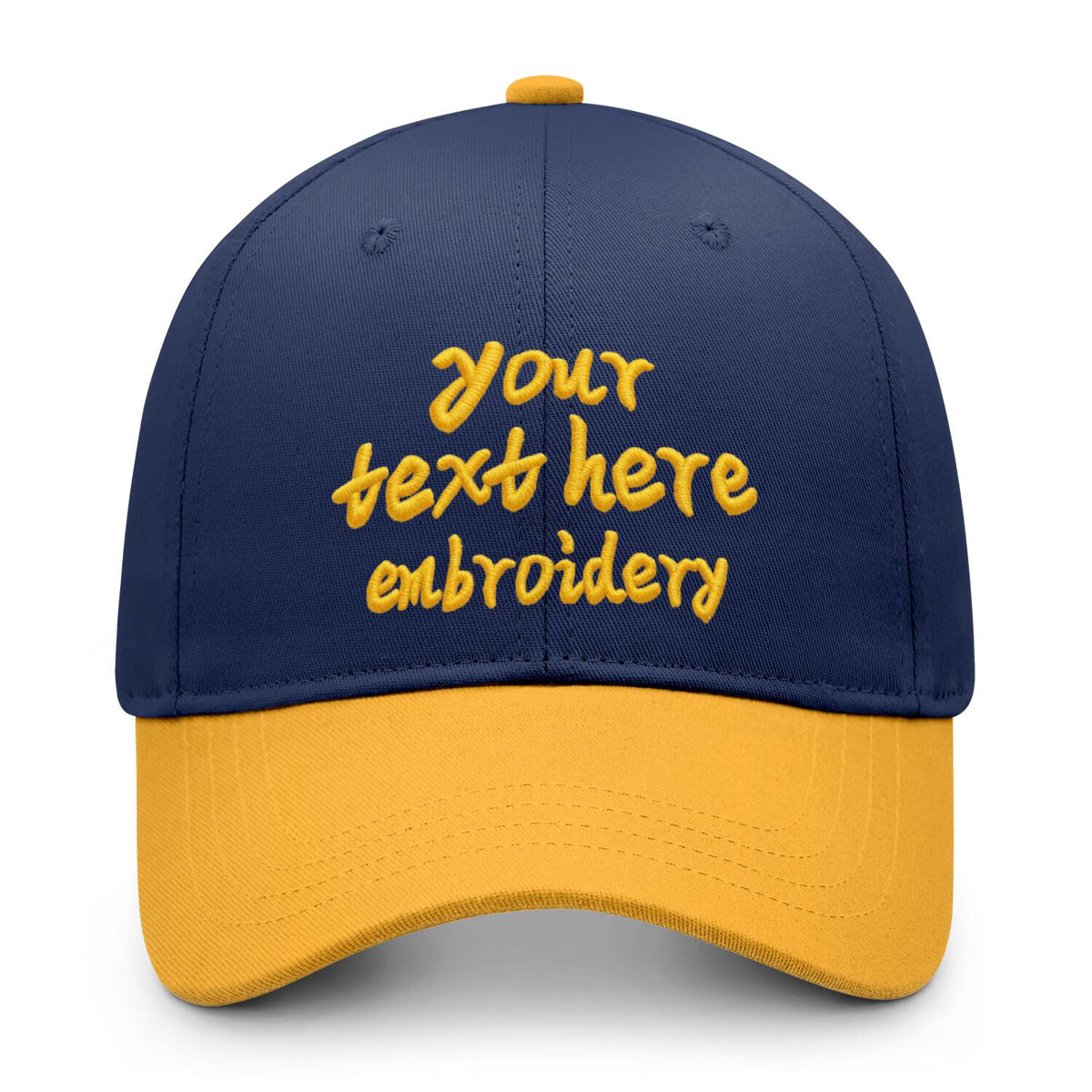 Vosoli Navy Blue & Gold Color-Block Baseball Cap - Unisex Custom 3D Embroidery or Print Ha