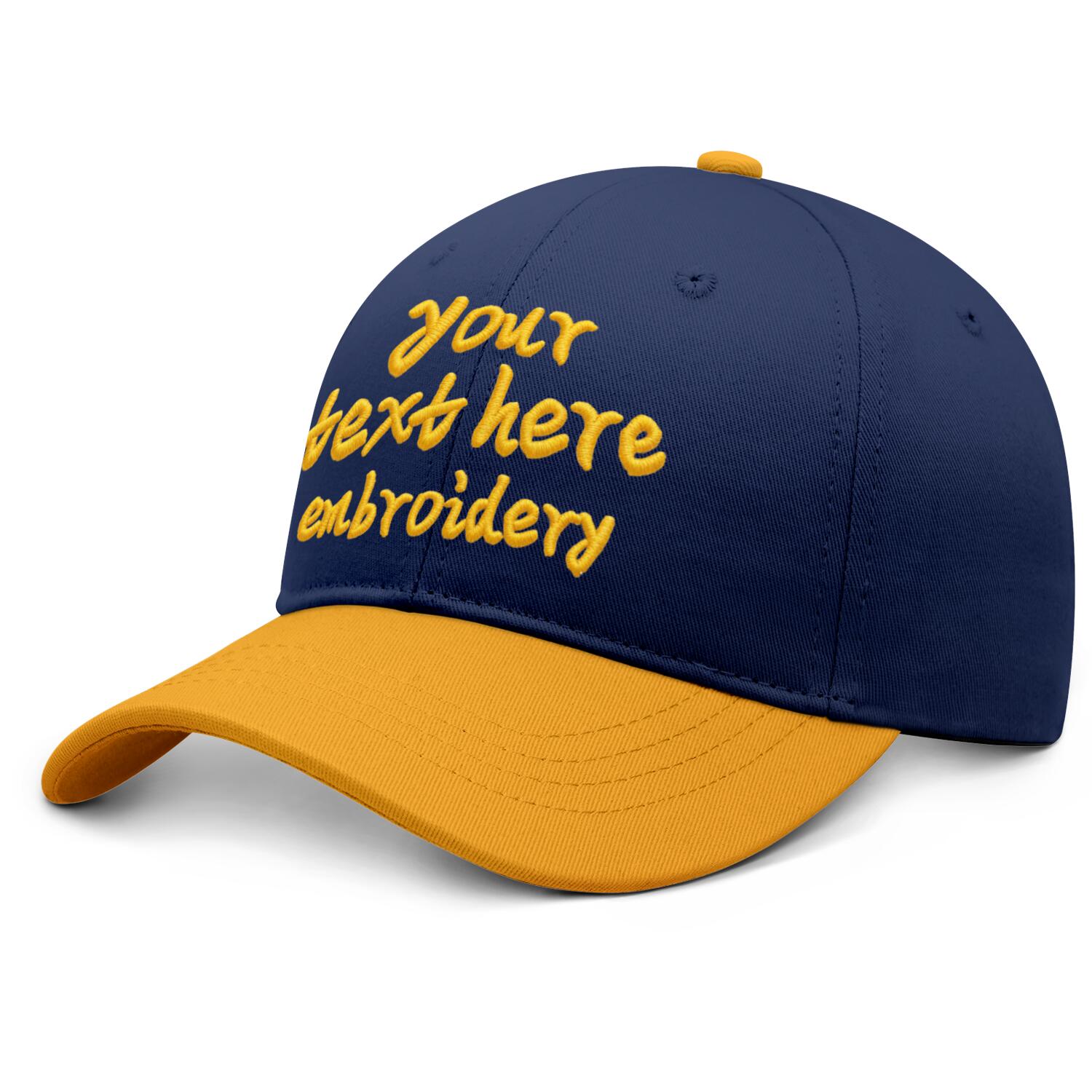 Vosoli Navy Blue & Gold Color-Block Baseball Cap - Unisex Custom 3D Embroidery or Print Ha