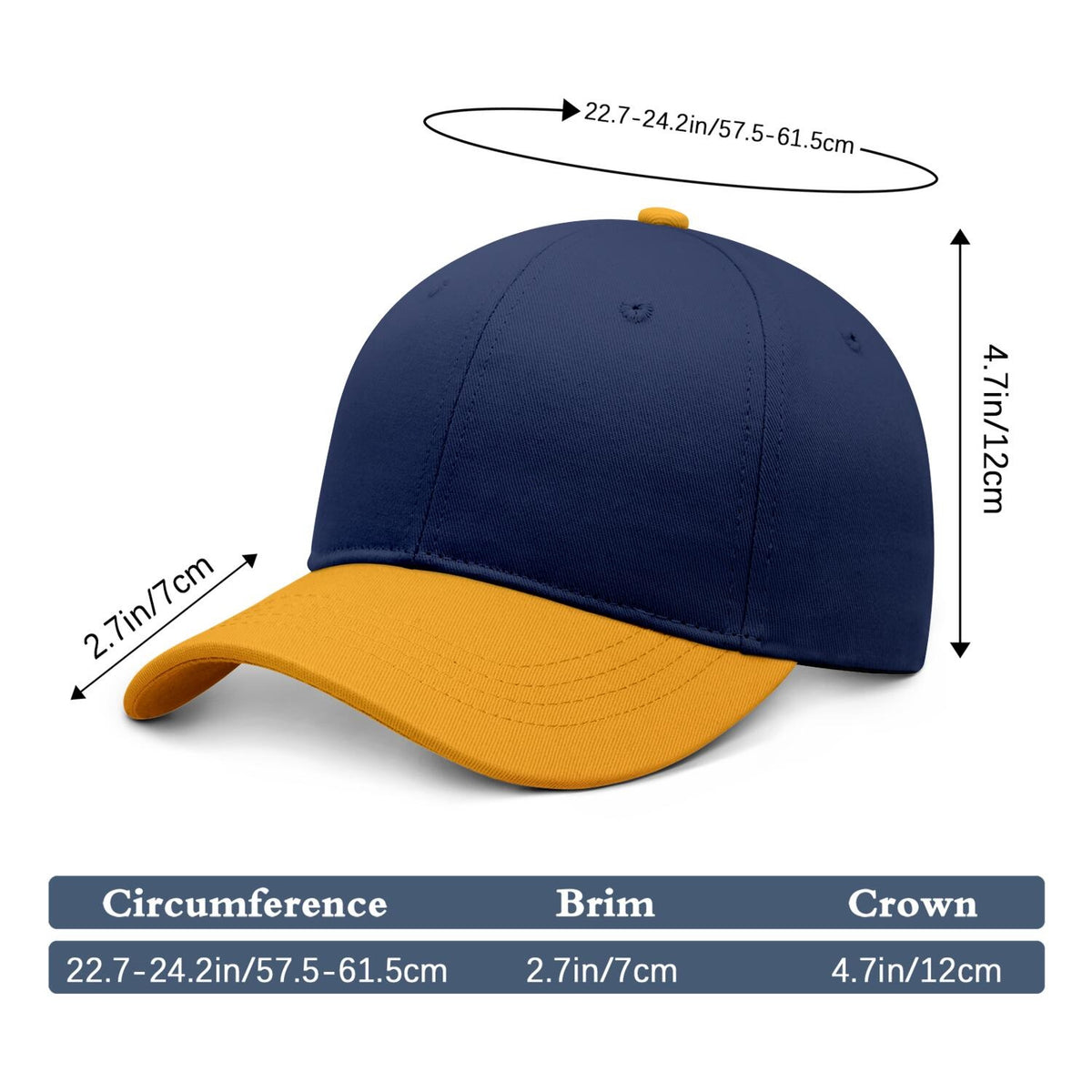Vosoli Navy Blue & Gold Color-Block Baseball Cap - Unisex Custom 3D Embroidery or Print Ha