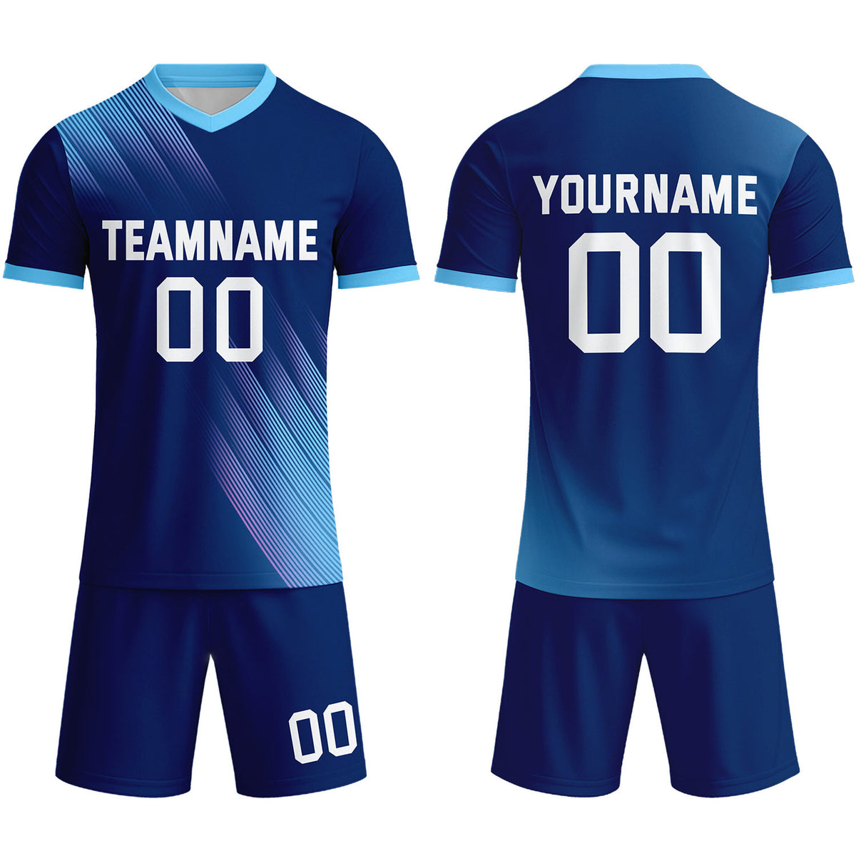 Custom Navy &amp; Light Blue Stripe Soccer Uniform Set (Jersey + Shorts) for Teams &amp; Individuals | Vosoli