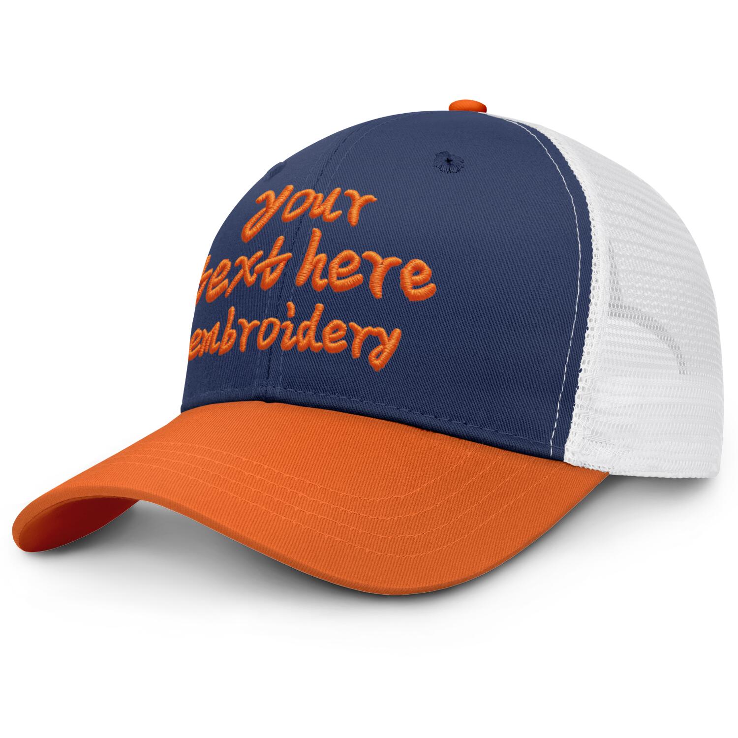 Vosoli Navy Blue & Orange Two-Tone Trucker Hat - Unisex Custom 3D Embroidery or Print
