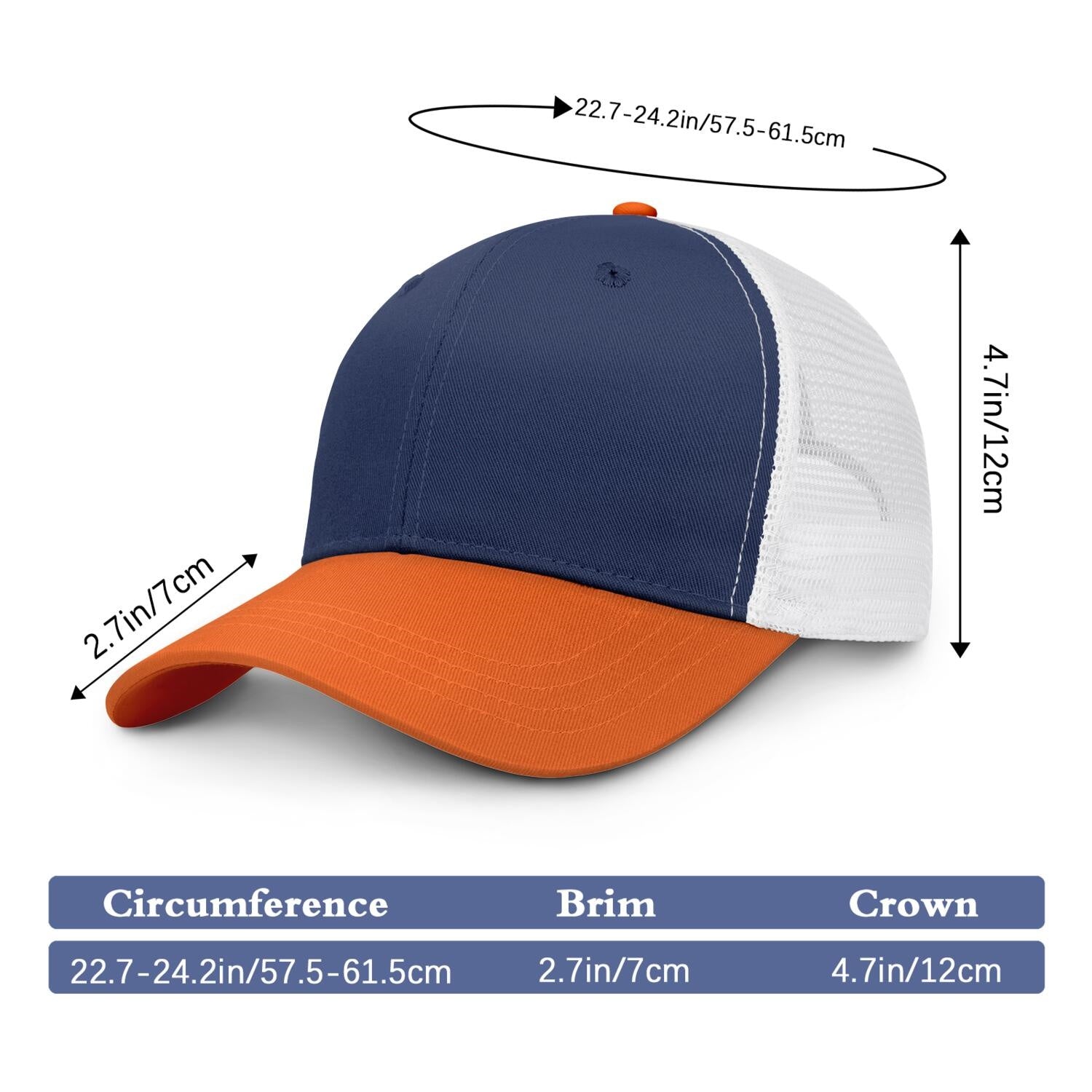 Vosoli Navy Blue & Orange Two-Tone Trucker Hat - Unisex Custom 3D Embroidery or Print