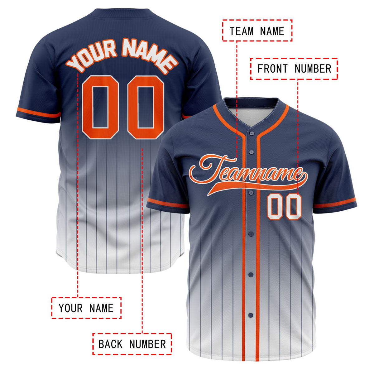 VOSOLI Majestic Navy & Orange Gradient Pinstripe Baseball Jersey