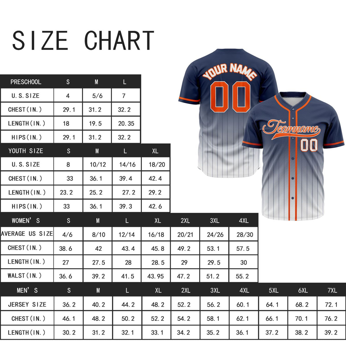 VOSOLI Majestic Navy & Orange Gradient Pinstripe Baseball Jersey