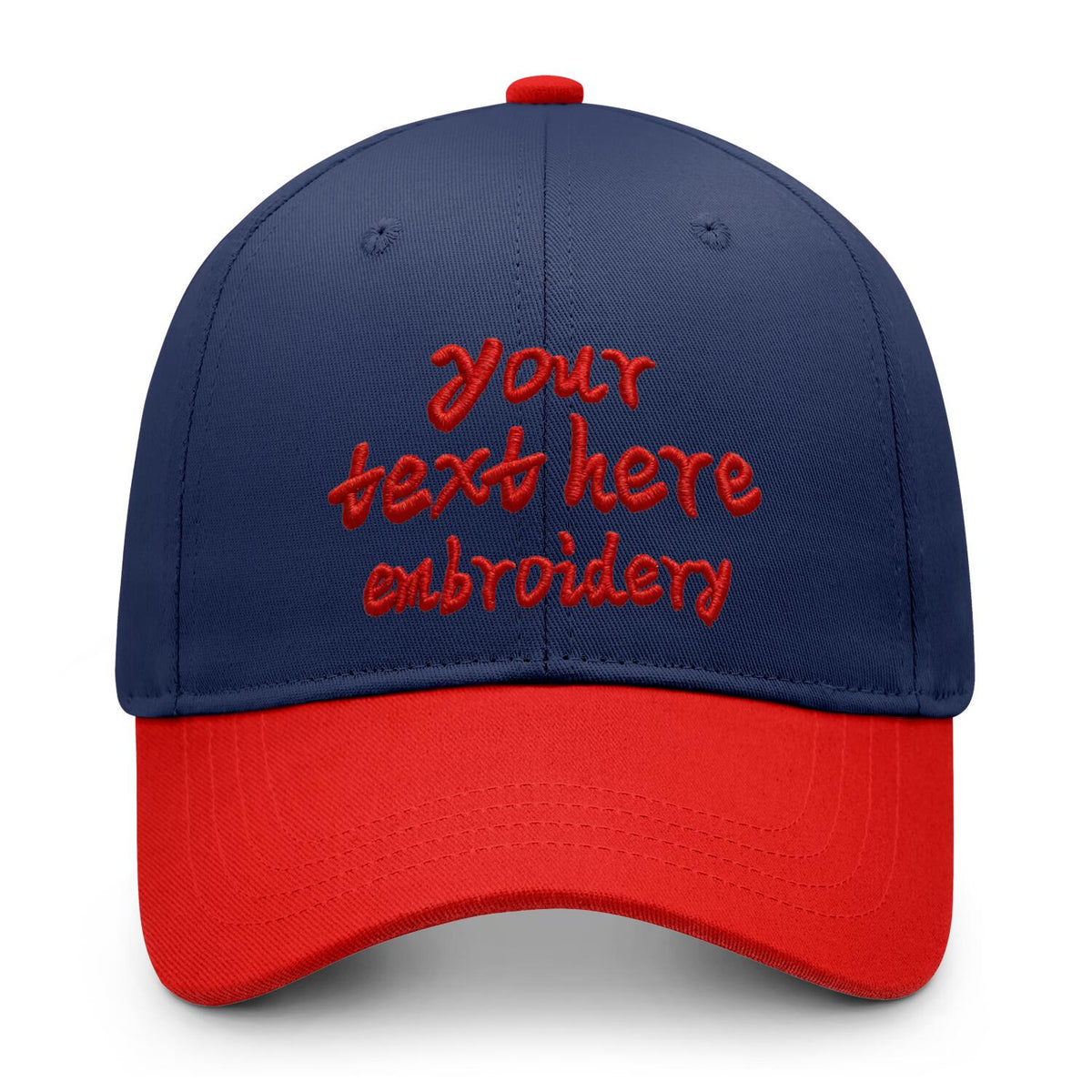 Vosoli Navy Blue & Red Color-Block Baseball Cap - Unisex Custom 3D Embroidery or Print Hat