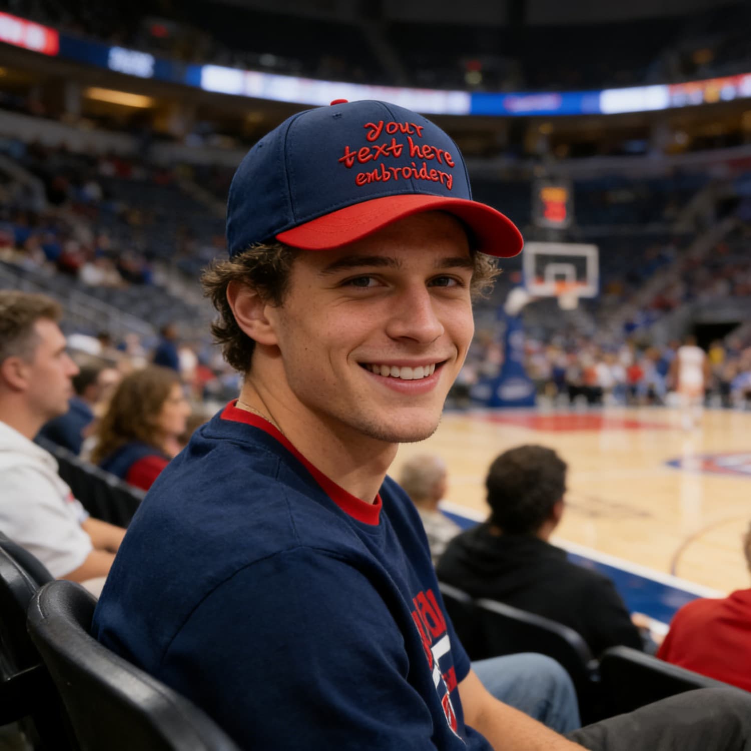 Vosoli Navy Blue & Red Color-Block Baseball Cap - Unisex Custom 3D Embroidery or Print Hat