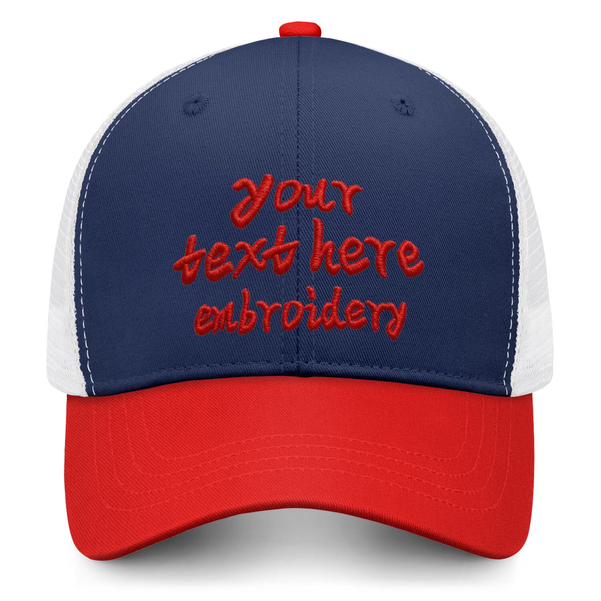 Vosoli Navy Blue & Red Two-Tone Trucker Hat - Unisex Custom 3D Embroidery or Print