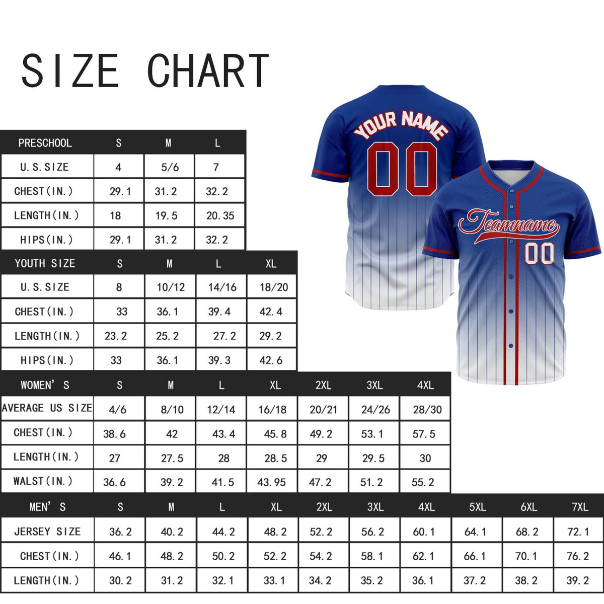 VOSOLI American Classic Navy & Red Gradient Pinstripe Baseball Jersey