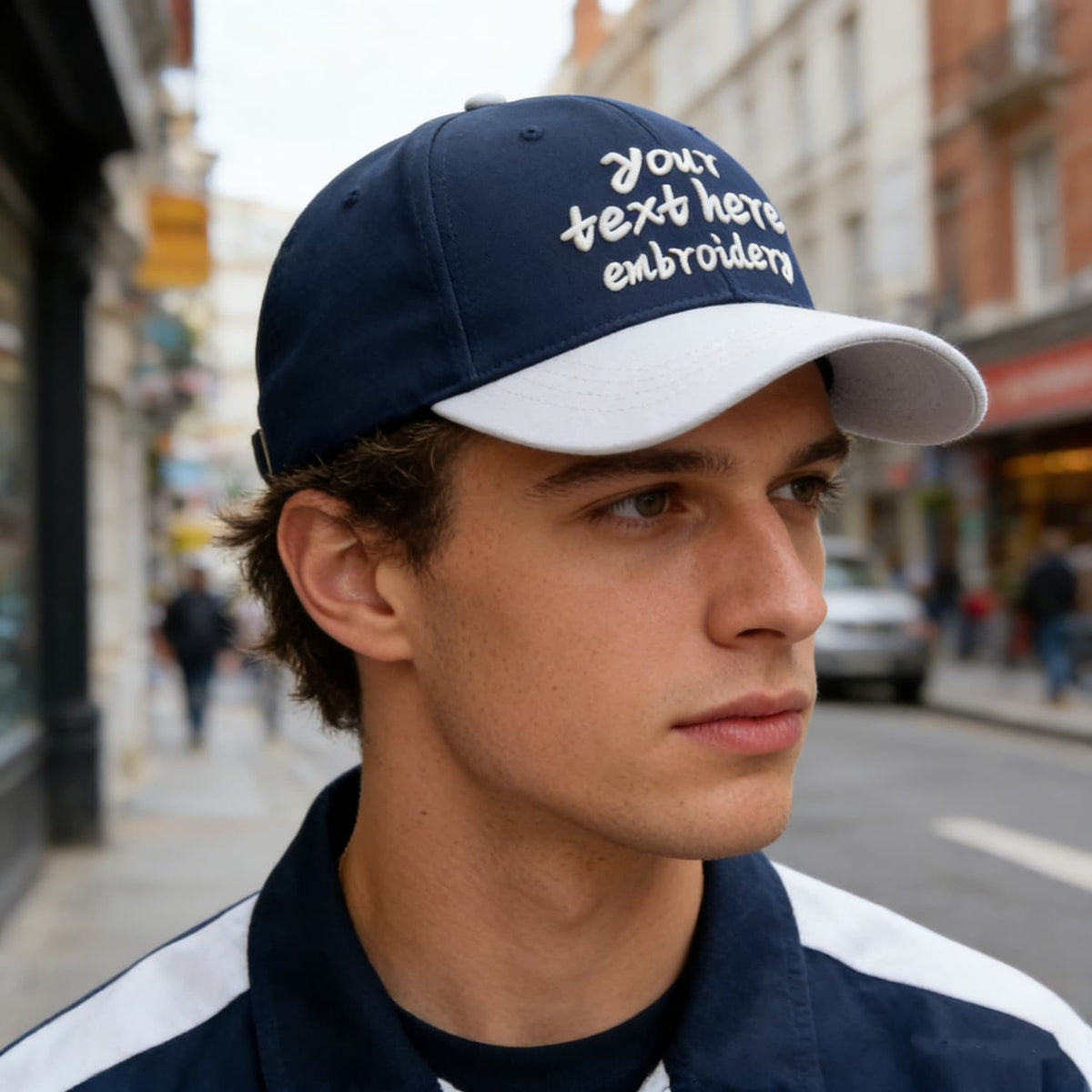Vosoli Navy Blue & White Color-Block Baseball Cap - Unisex Custom 3D Embroidery or Print Hat