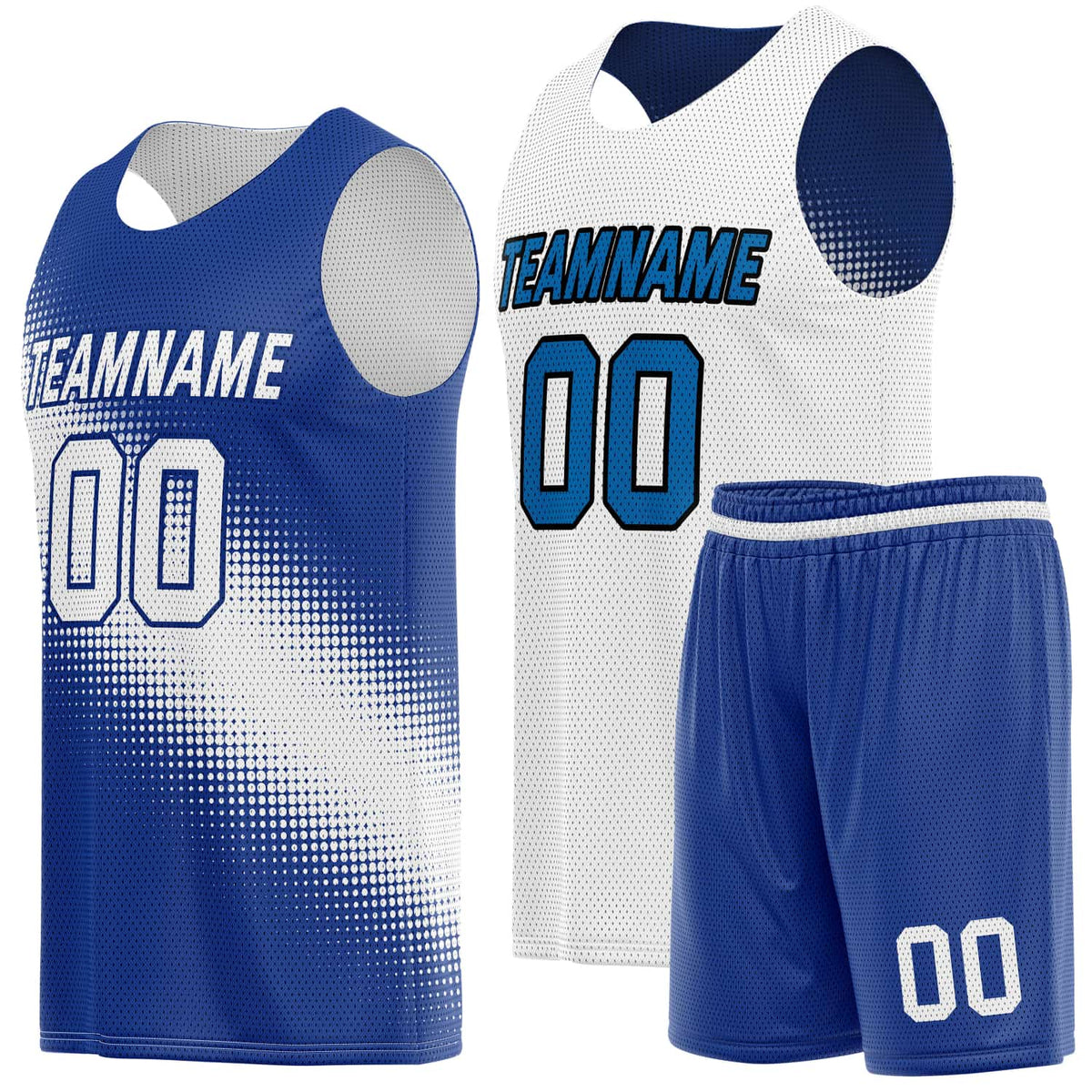 Custom Reversible Basketball Jersey &amp; Shorts Set for Individuals &amp; Teams – Navy Blue White Dot Gradient | Vosoli