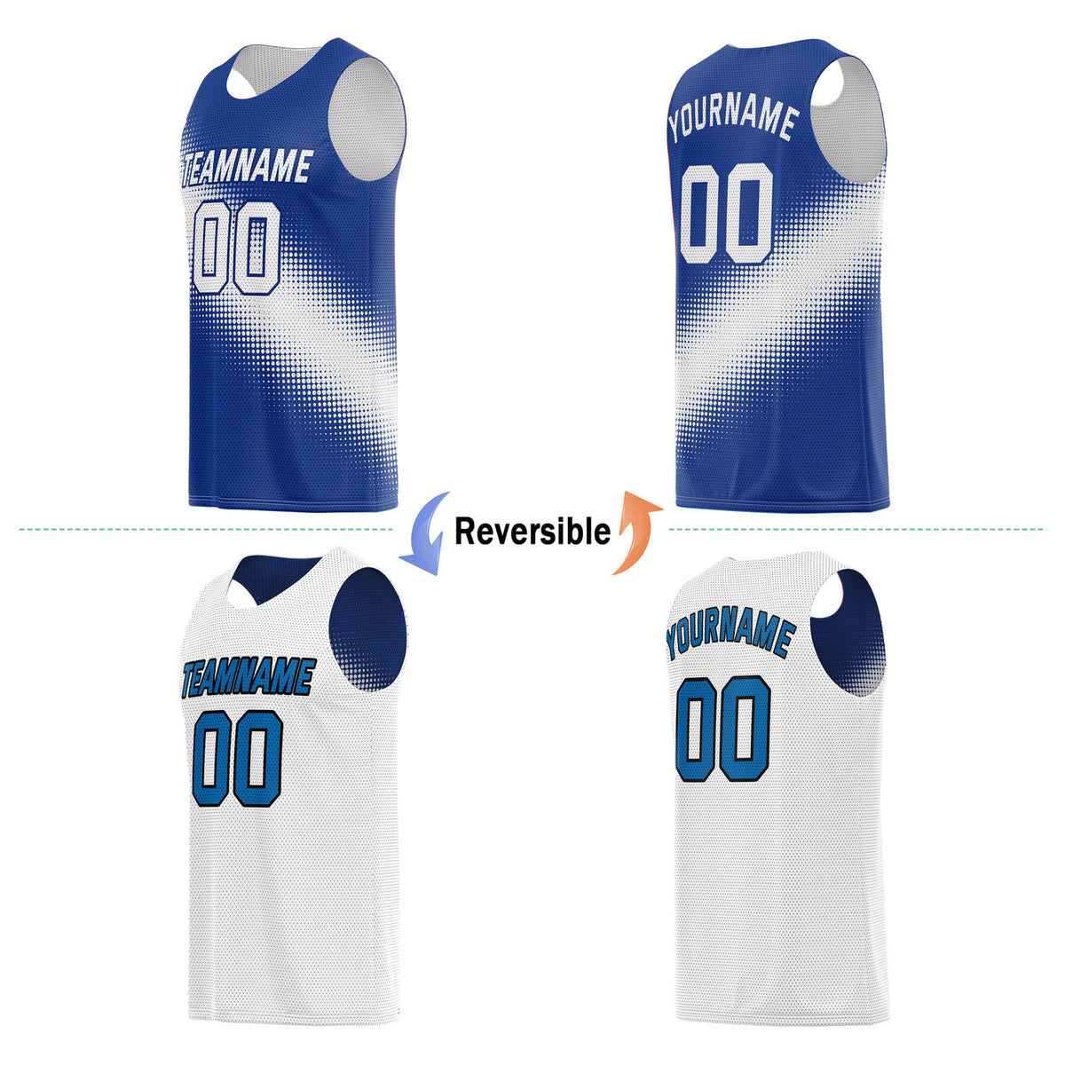 Custom Reversible Basketball Jersey & Shorts Set for Individuals & Teams – Navy Blue White Dot Gradient | Vosoli