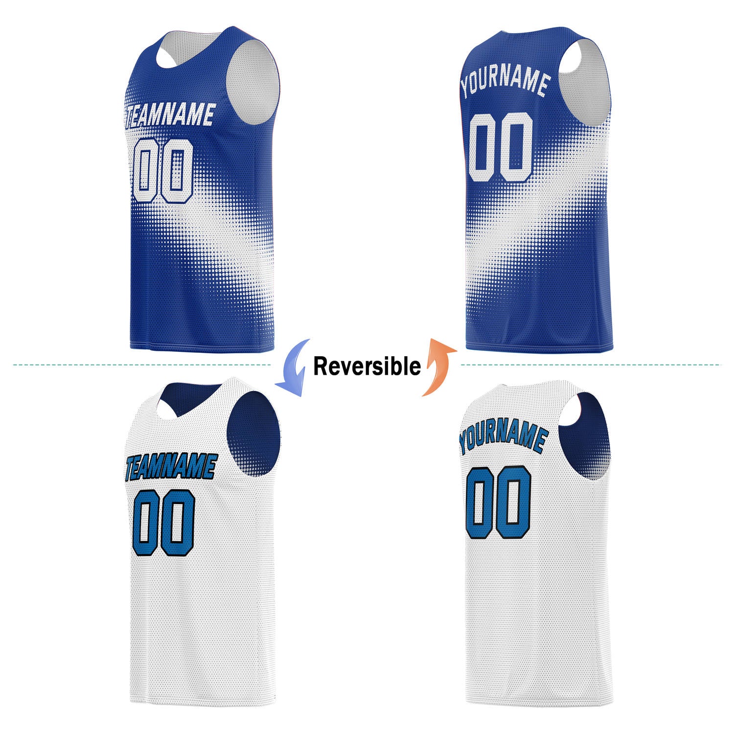 Custom Reversible Basketball Jersey & Shorts Set for Individuals & Teams – Navy Blue White Dot Gradient | Vosoli