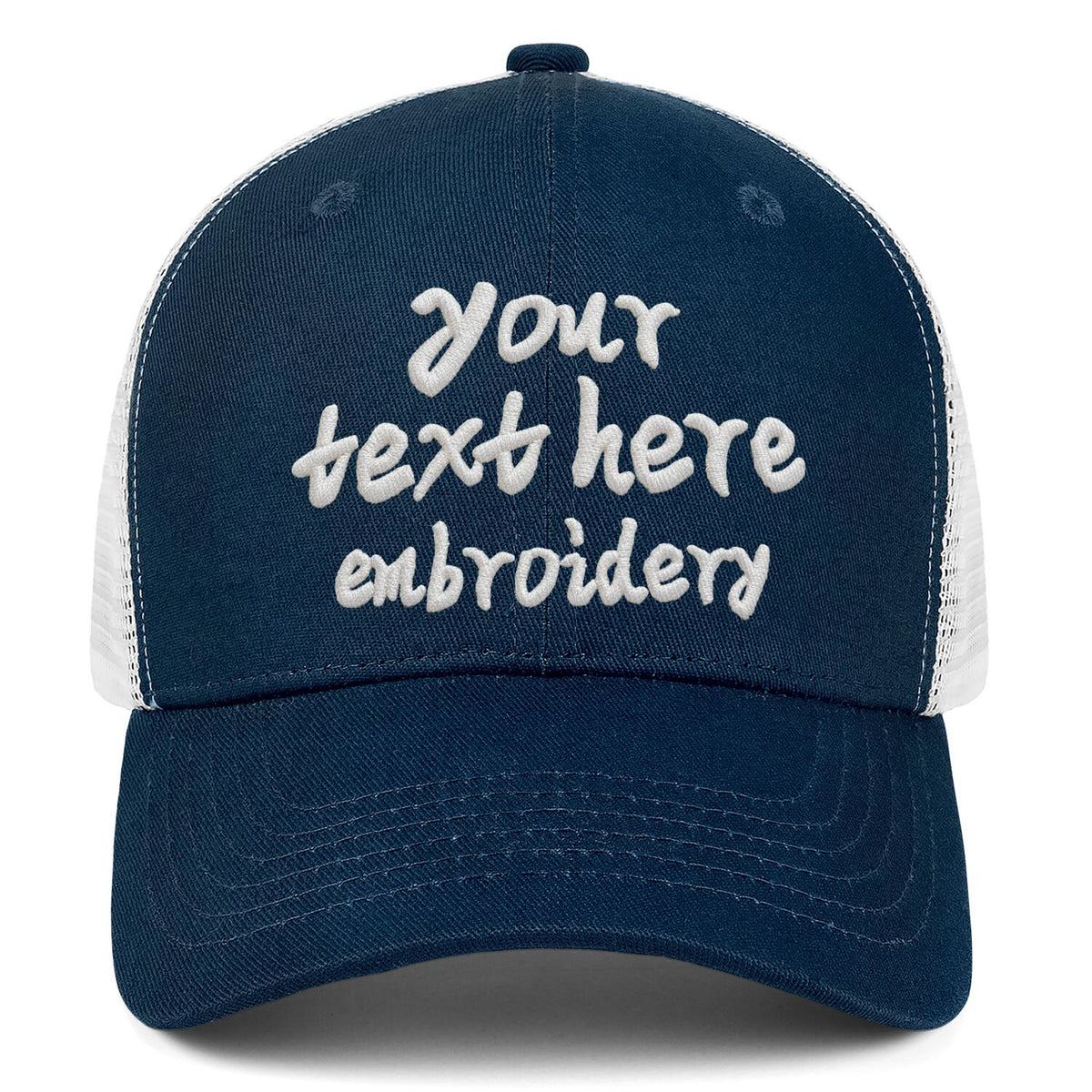 Vosoli Navy Blue & White Mesh-Back Trucker Cap - Unisex Personal & Team Custom 3D Embroidery or Print Hat