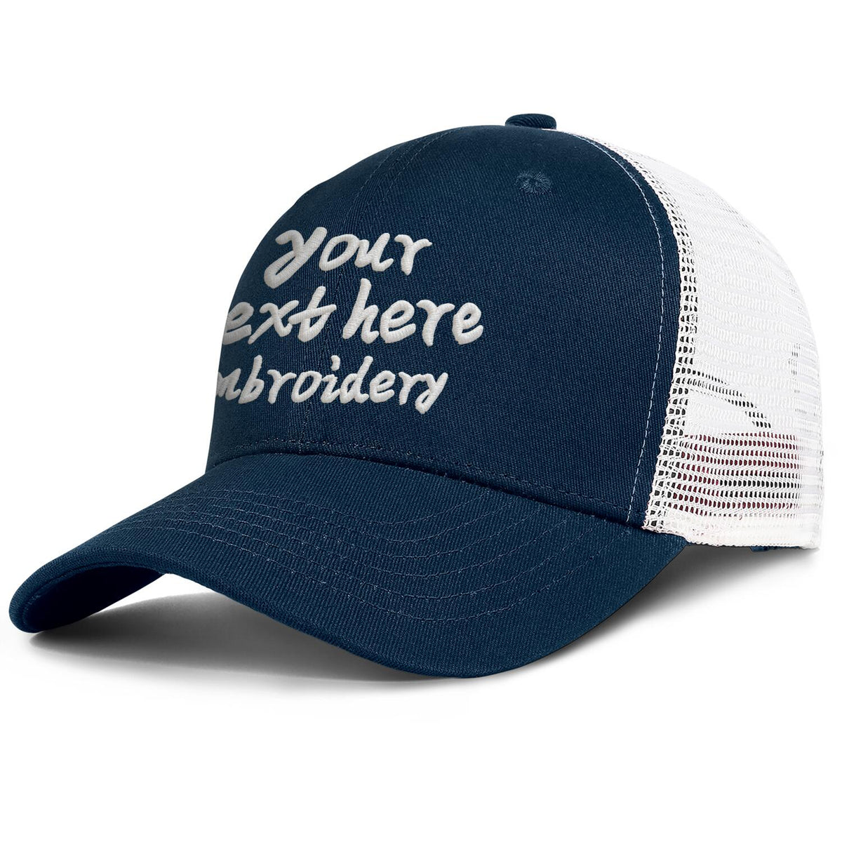 Vosoli Navy Blue & White Mesh-Back Trucker Cap - Unisex Personal & Team Custom 3D Embroidery or Print Hat