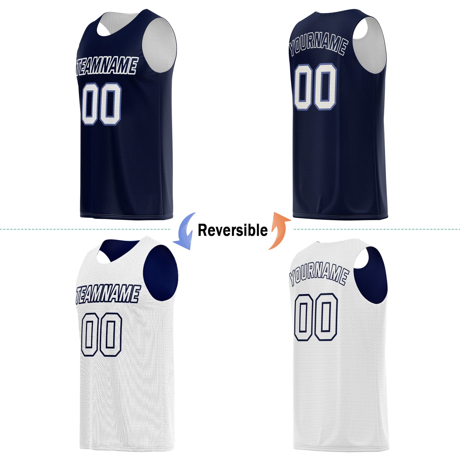 Custom Reversible Basketball Jersey & Shorts Set for Individuals & Teams – Navy Blue White | Vosoli