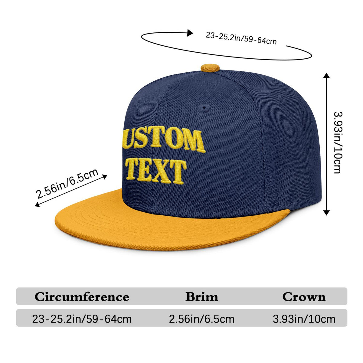 Vosoli Navy & Gold Color-Block Flat-Brim Hat - Unisex Personal & Team Custom 3D Embroidery or Print Cap