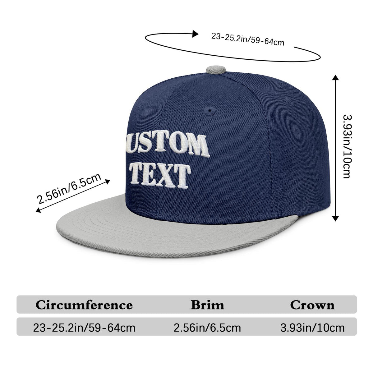Vosoli Navy & Gray Color-Block Flat-Brim Hat - Unisex Personal & Team Custom 3D Embroidery or Print Cap