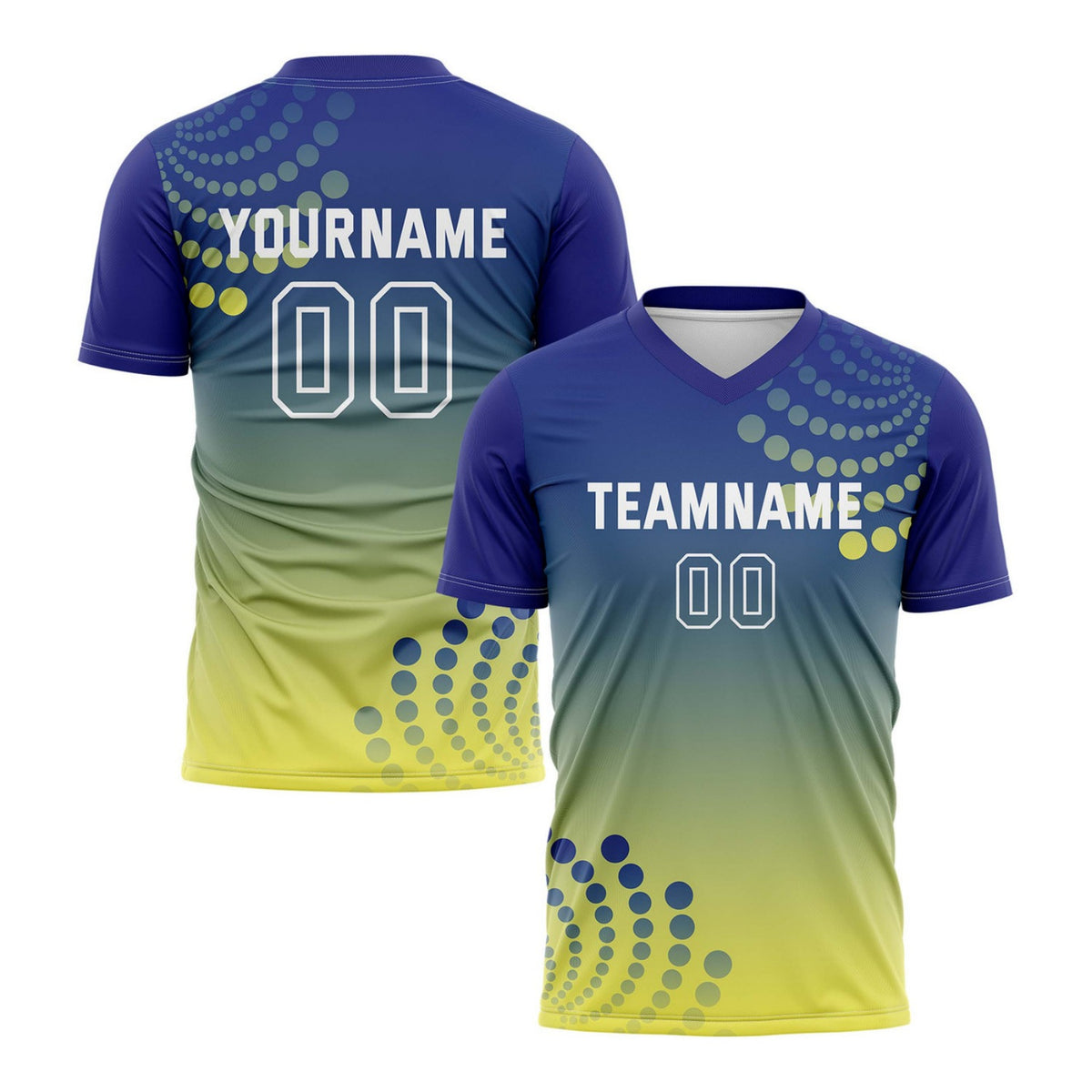 Custom Navy &amp; Yellow Dot Pattern Ombre Soccer Jersey for Teams &amp; Individuals | Vosoli